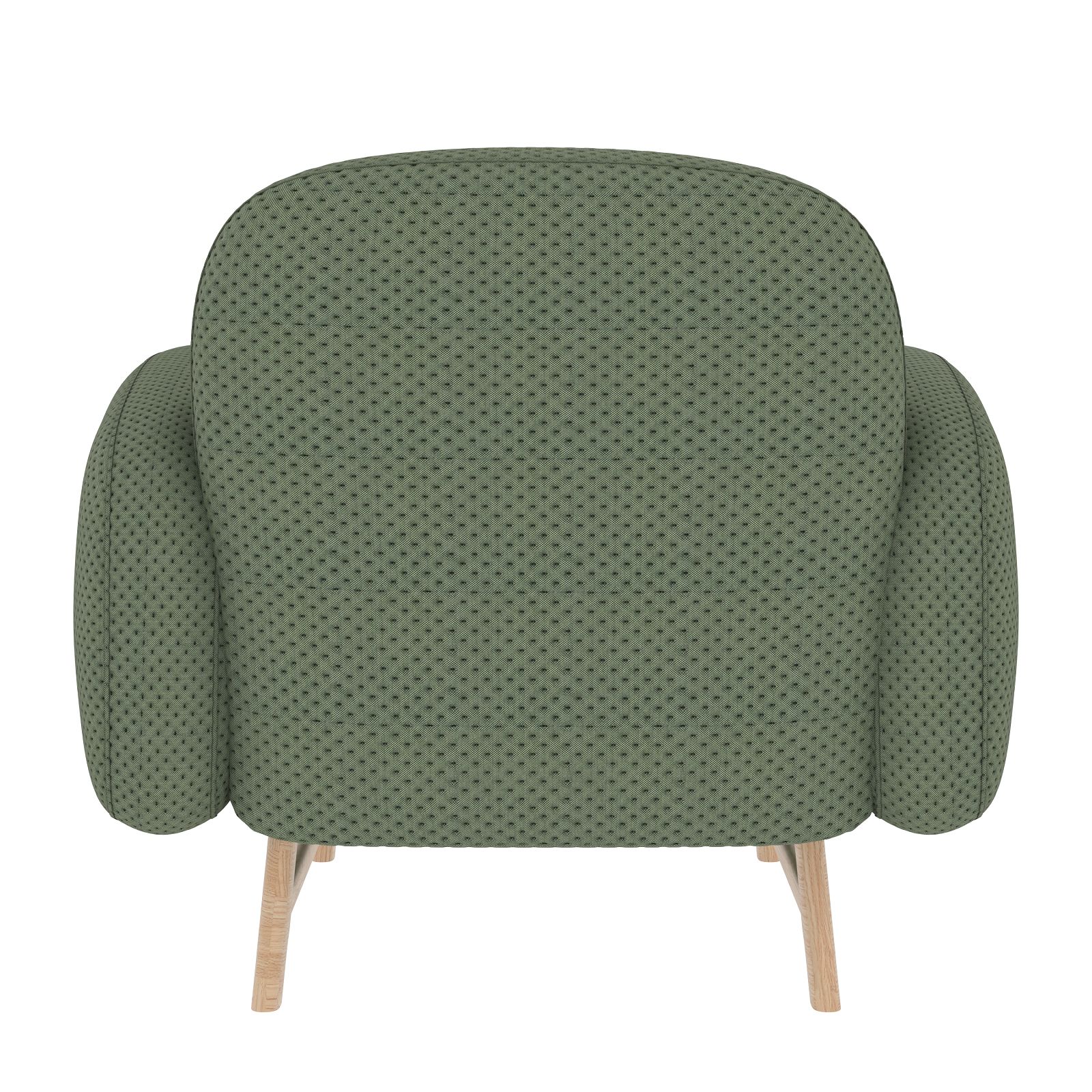 Rückansicht des grünen Auguste Armchair Sessels von Hartô mit Holzbeinen, moderner Polstersessel.