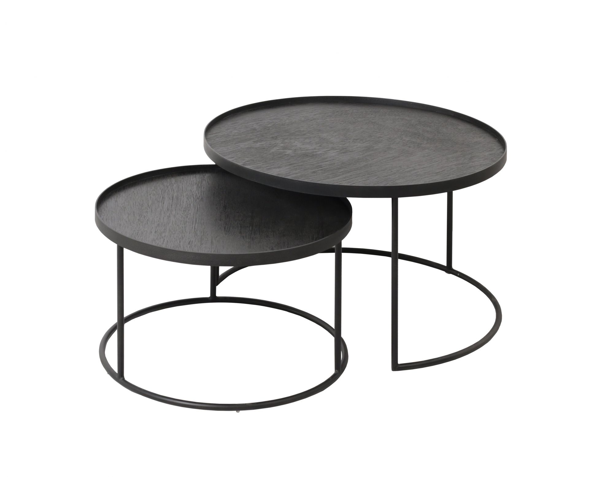 Coffee Table Set of 2 Black Round S/L Ethnicraft 