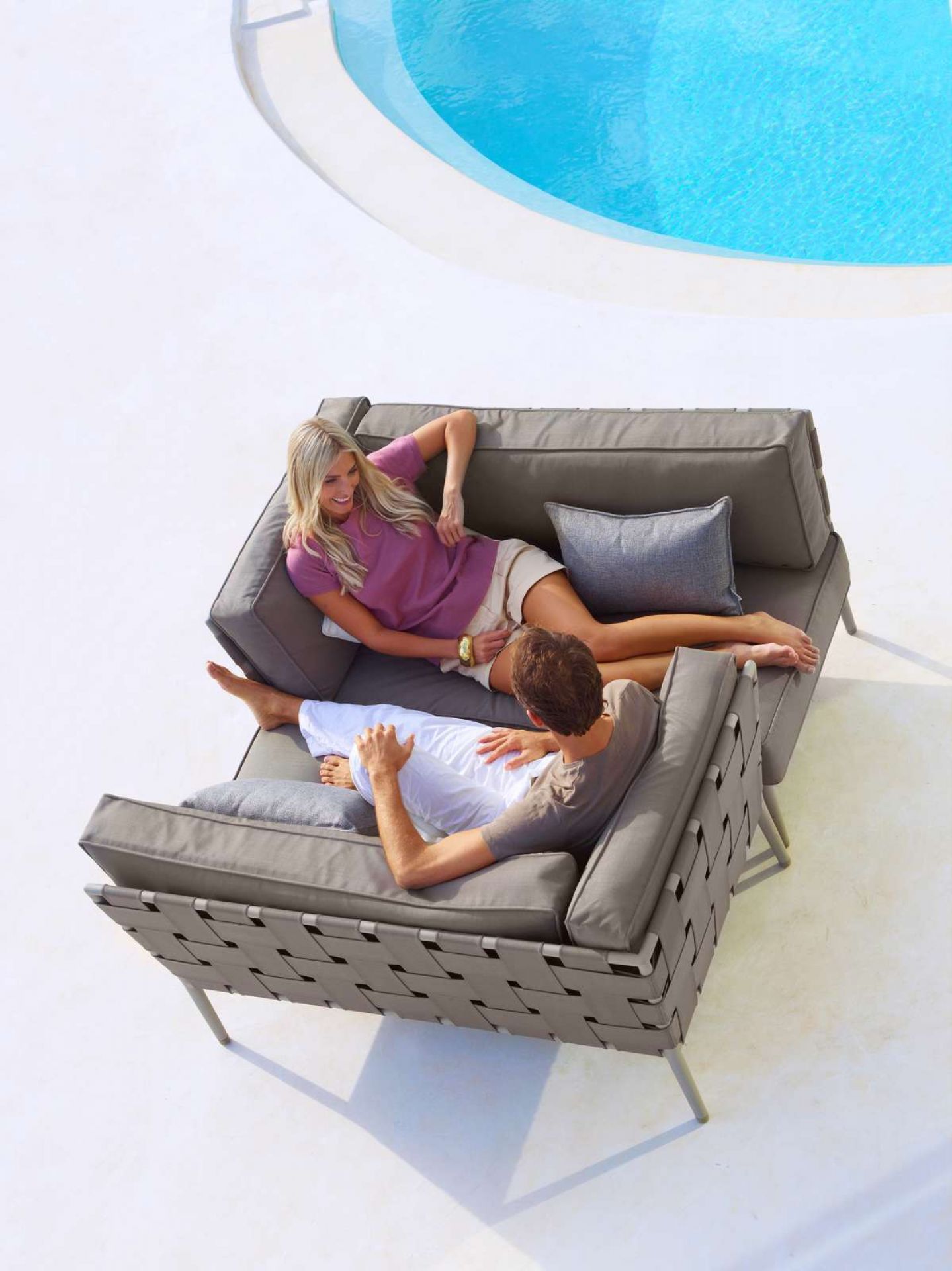 Conic Outdoor 2-seater modular sofa right Cane-Line Light grey
