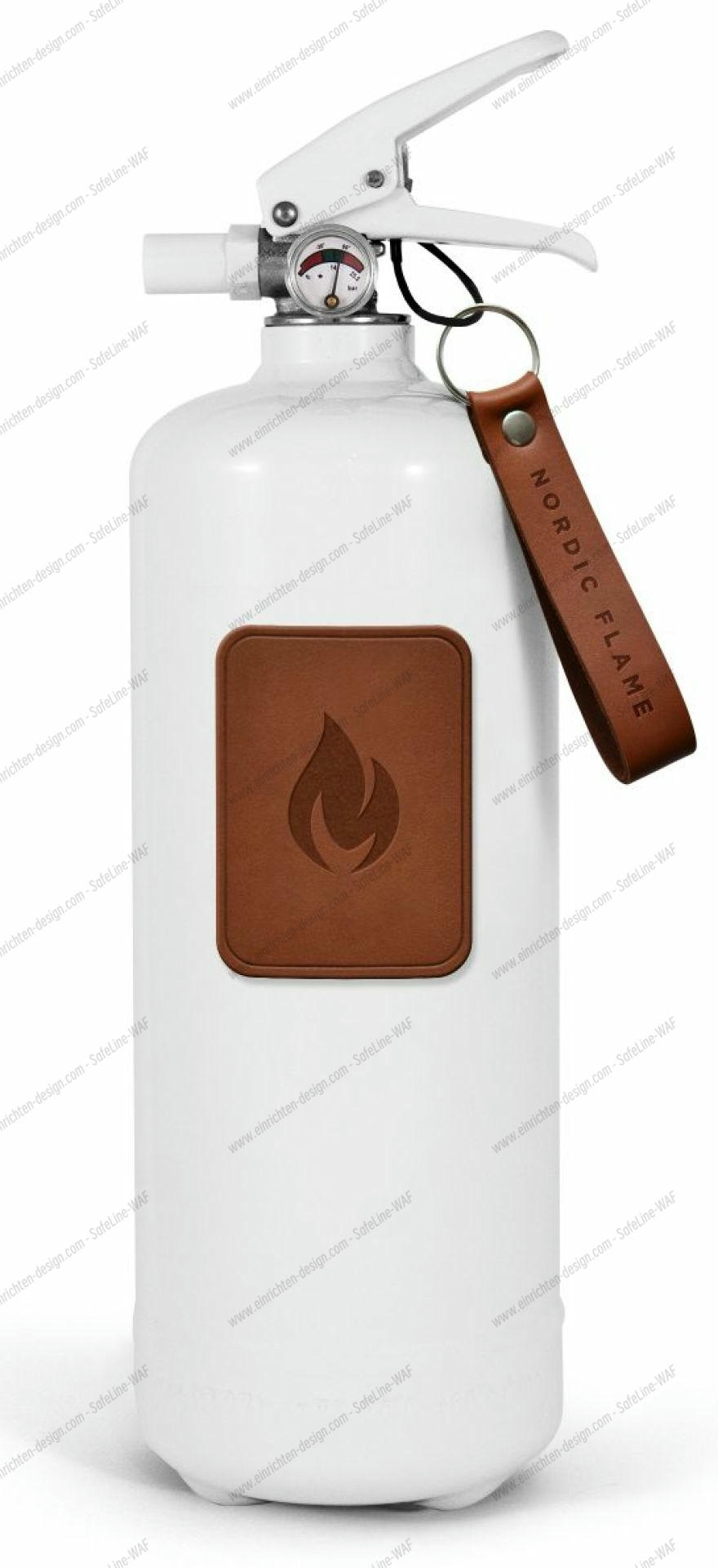 Fire extinguisher Leather Edition 2 kg white - dark leather emblem Nordic Flame SINGLE PIECE