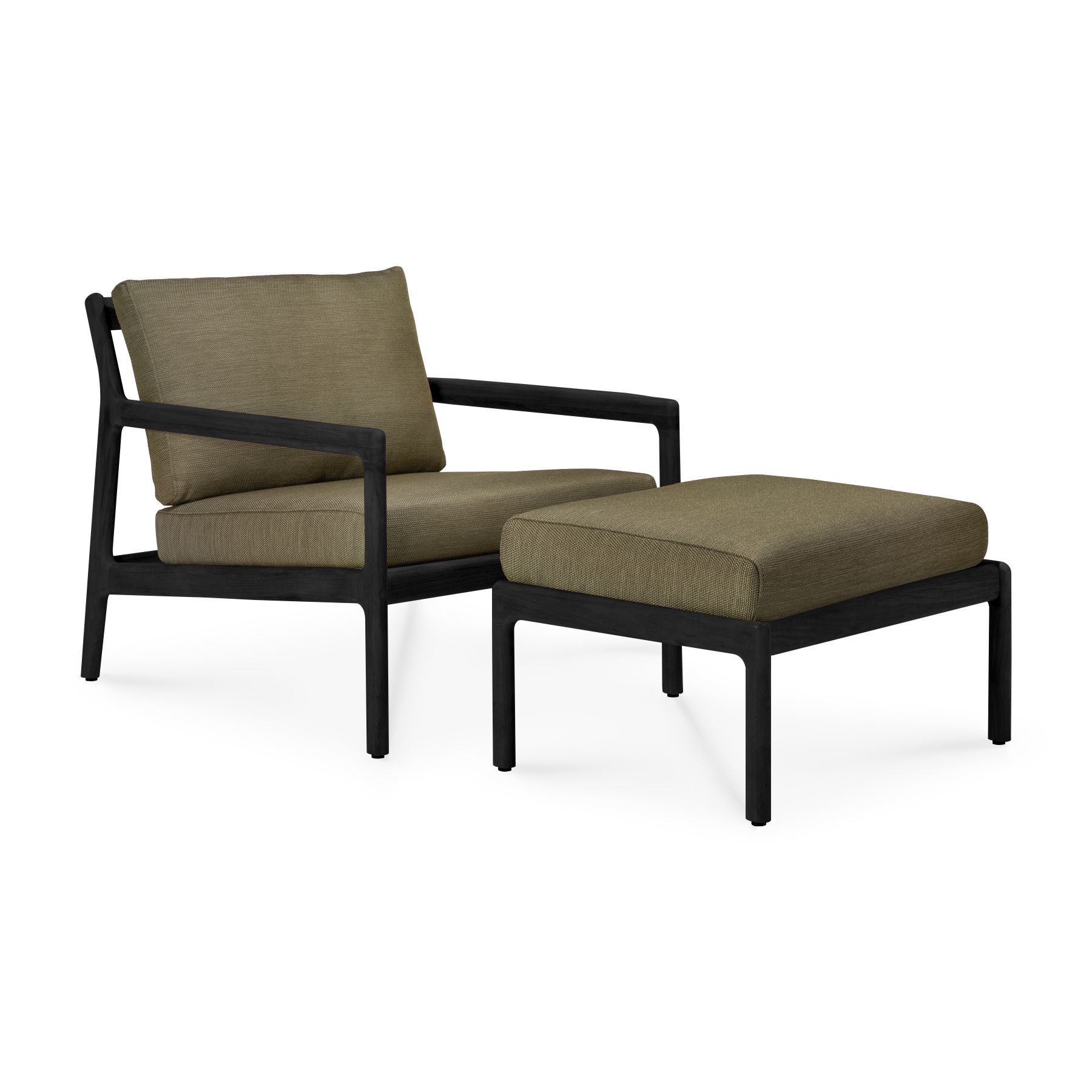 Jack Outdoor Lounge Chair, Teak, Black Lacquered, Green Fabric, Ethnicraft