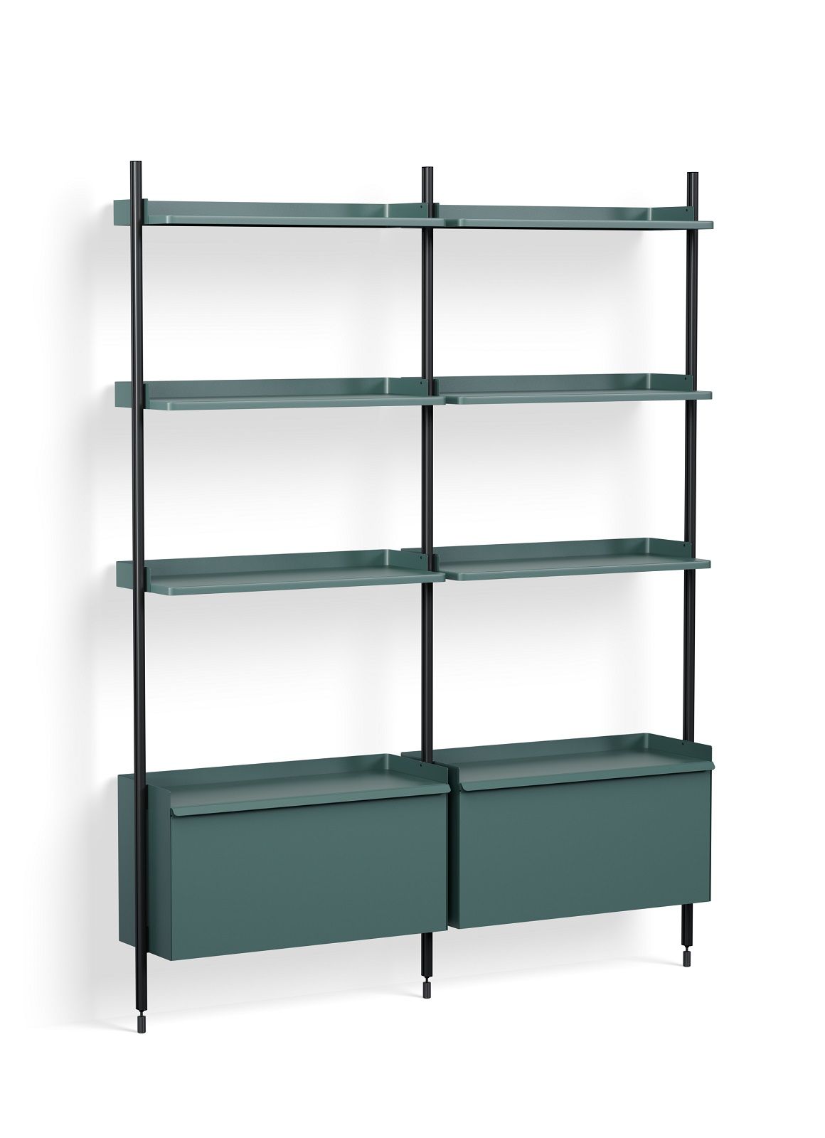 Hay Pier System Regal mit zwei Säulen in Stahlblau und Schwarz.