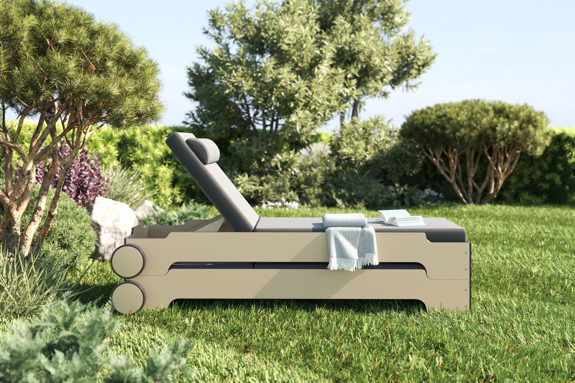 Solara Stacking Lounger incl. Wheels and Upholstery Outdoor Müller Möbelwerkstätten