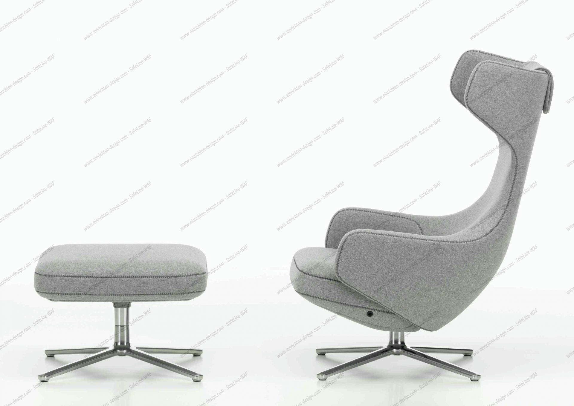 Grand Repos Armchair + Ottoman Vitra Polished Cosy Pebble
