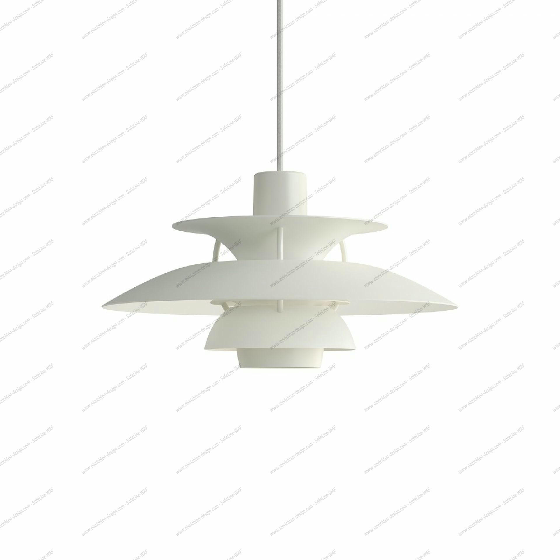 Weiße PH 5 Mini Pendelleuchte von Louis Poulsen, modernes Design für stilvolle Beleuchtung.