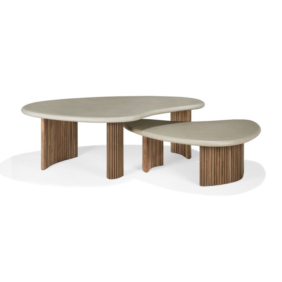 Boomerang coffee table outdoor concrete/teak Ethnicraft