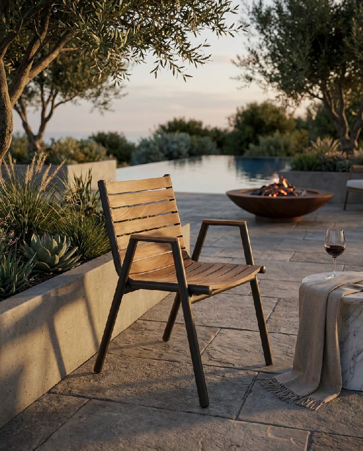 Pilotis armchair with armrests teak outdoor Fermob