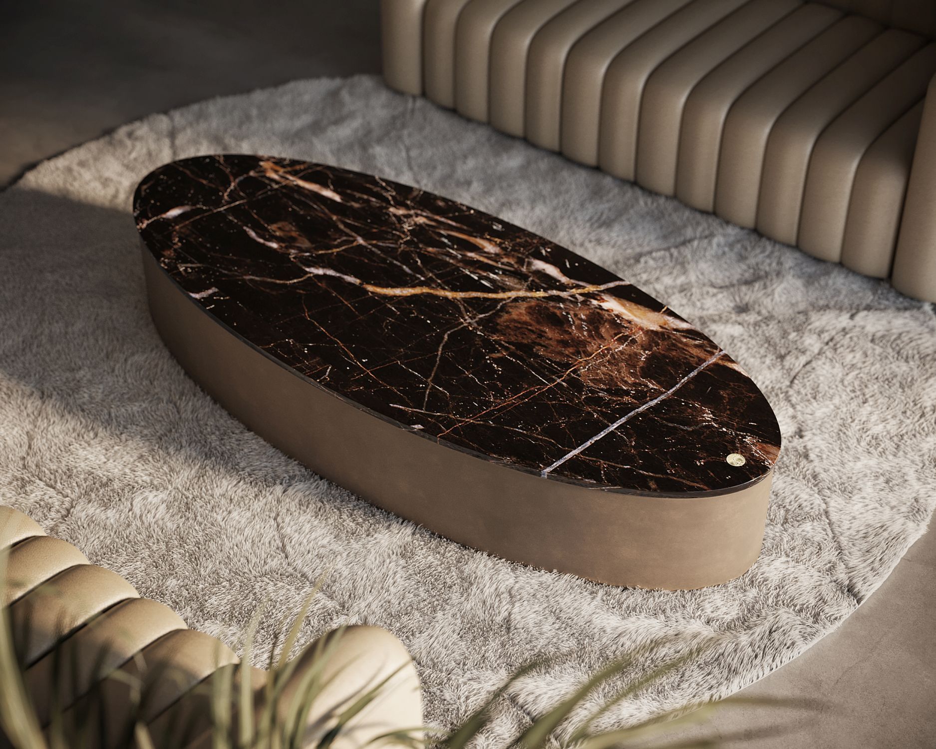 Cerro Coffee Table Saint Laurent Marble and Taupe Leather Mansi London