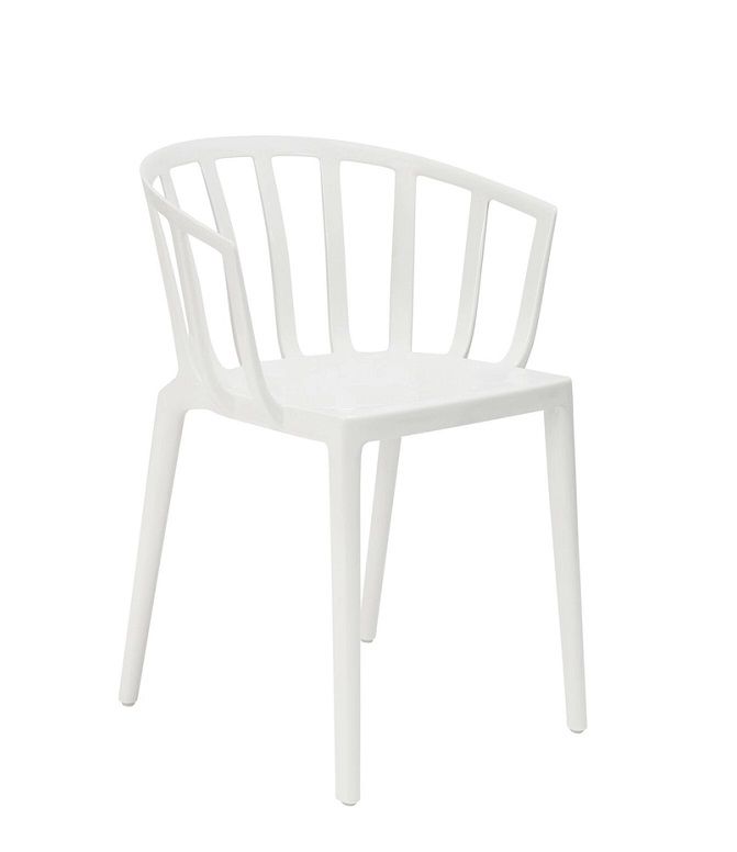 Venice Stuhl Kartell Weiß: Moderner Armlehnstuhl aus Kunststoff, glänzend, für Esszimmer und Wohnbereich.