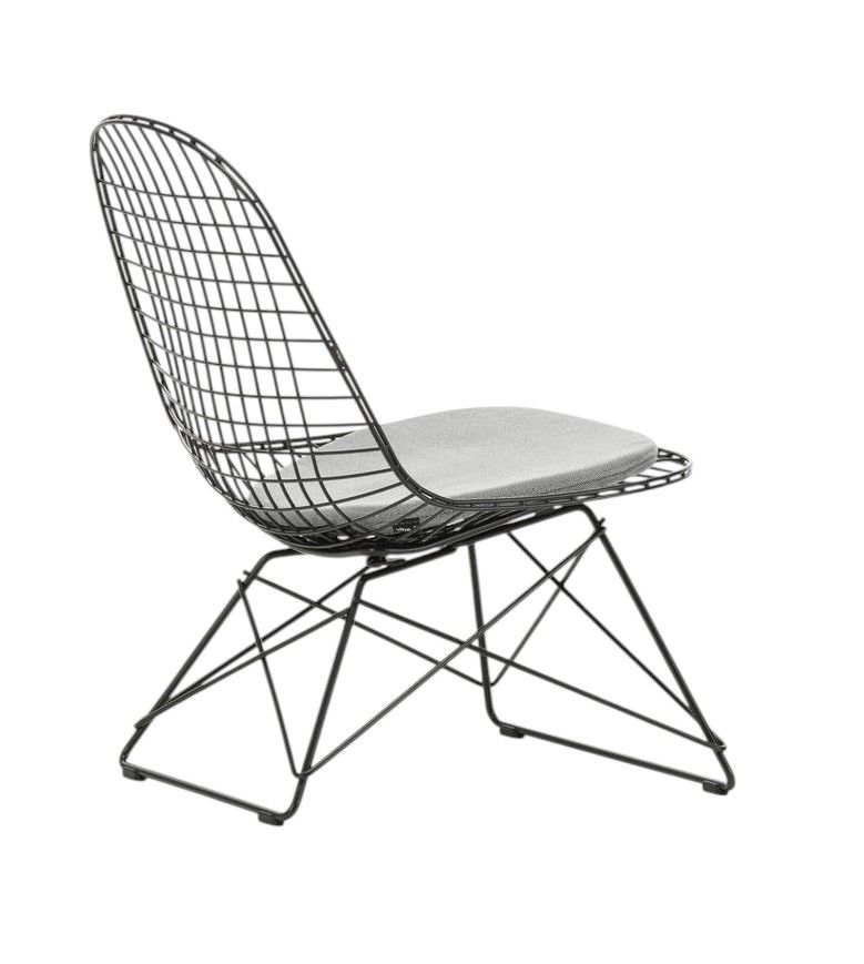 Vitra LKR-5 Wire Chair Stuhl mit grauem Sitzkissen, modernes Design für Wohnzimmer und Büro.