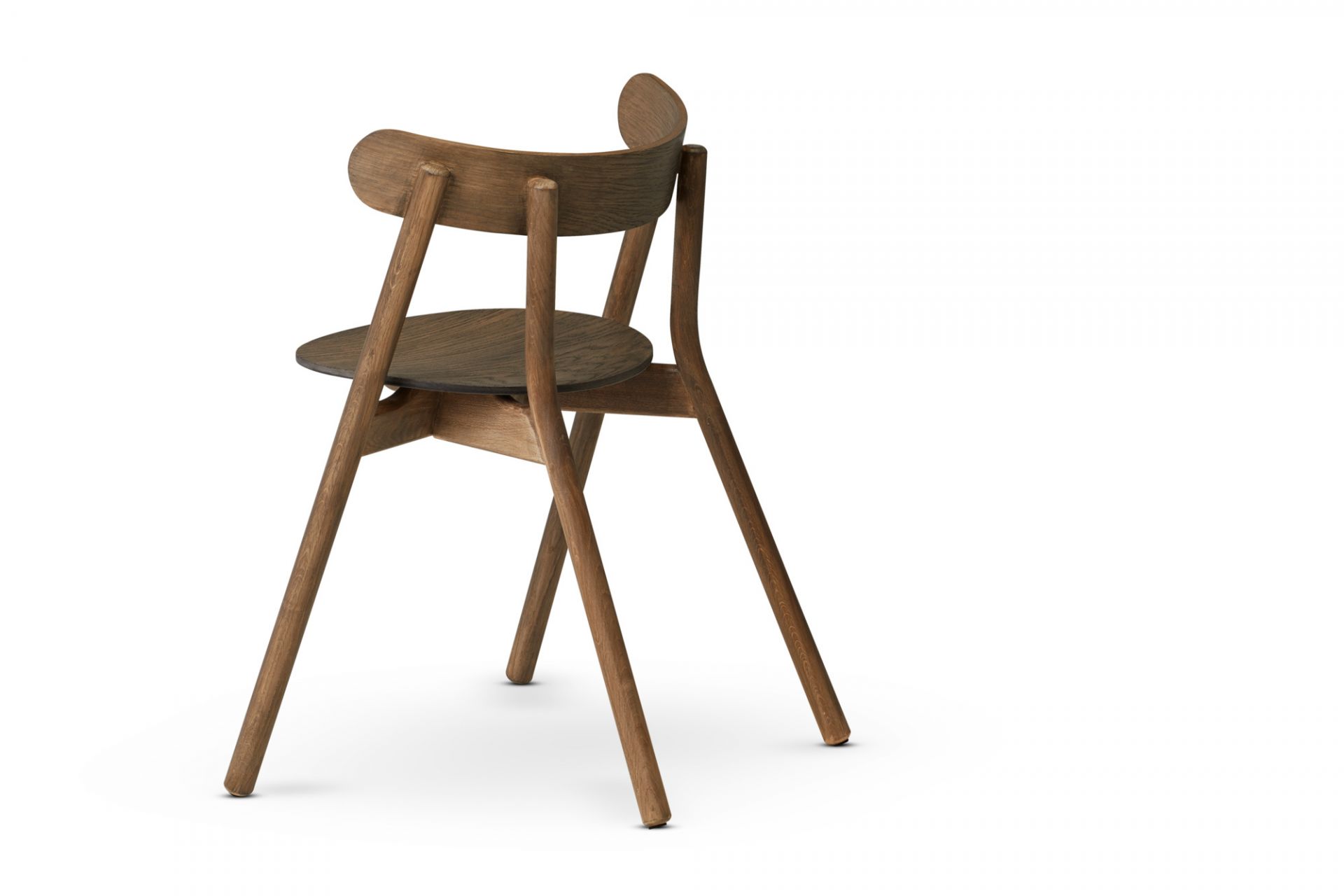Rückansicht des Oaki Stuhls mit geräucherter Eiche, minimalistisches Design, Holzstuhl für Esszimmer oder Küche.