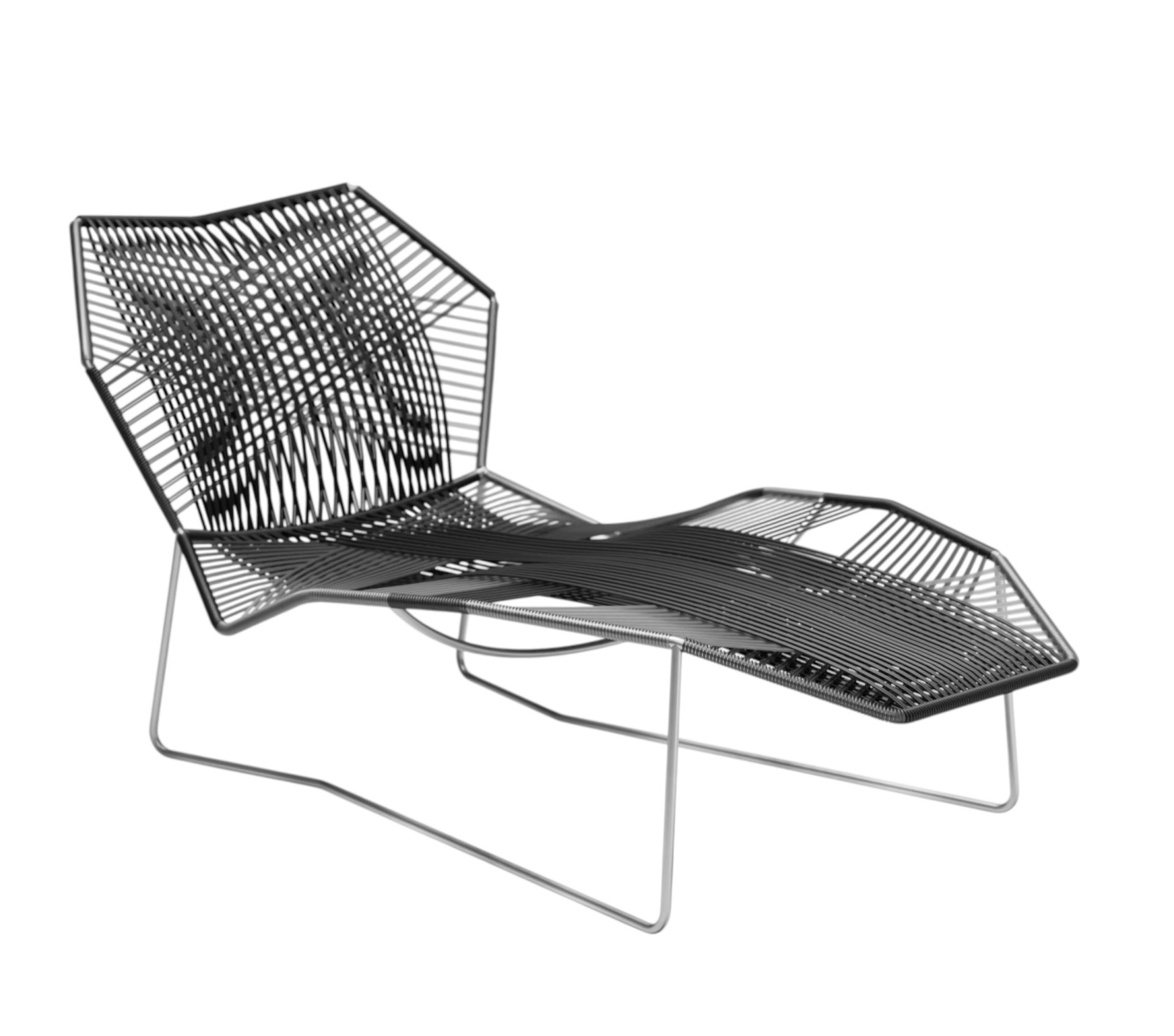 Tropicalia Liege von Moroso für den Außenbereich, moderne Outdoor Liege mit Stahlgestell und schwarzer Kordel.
