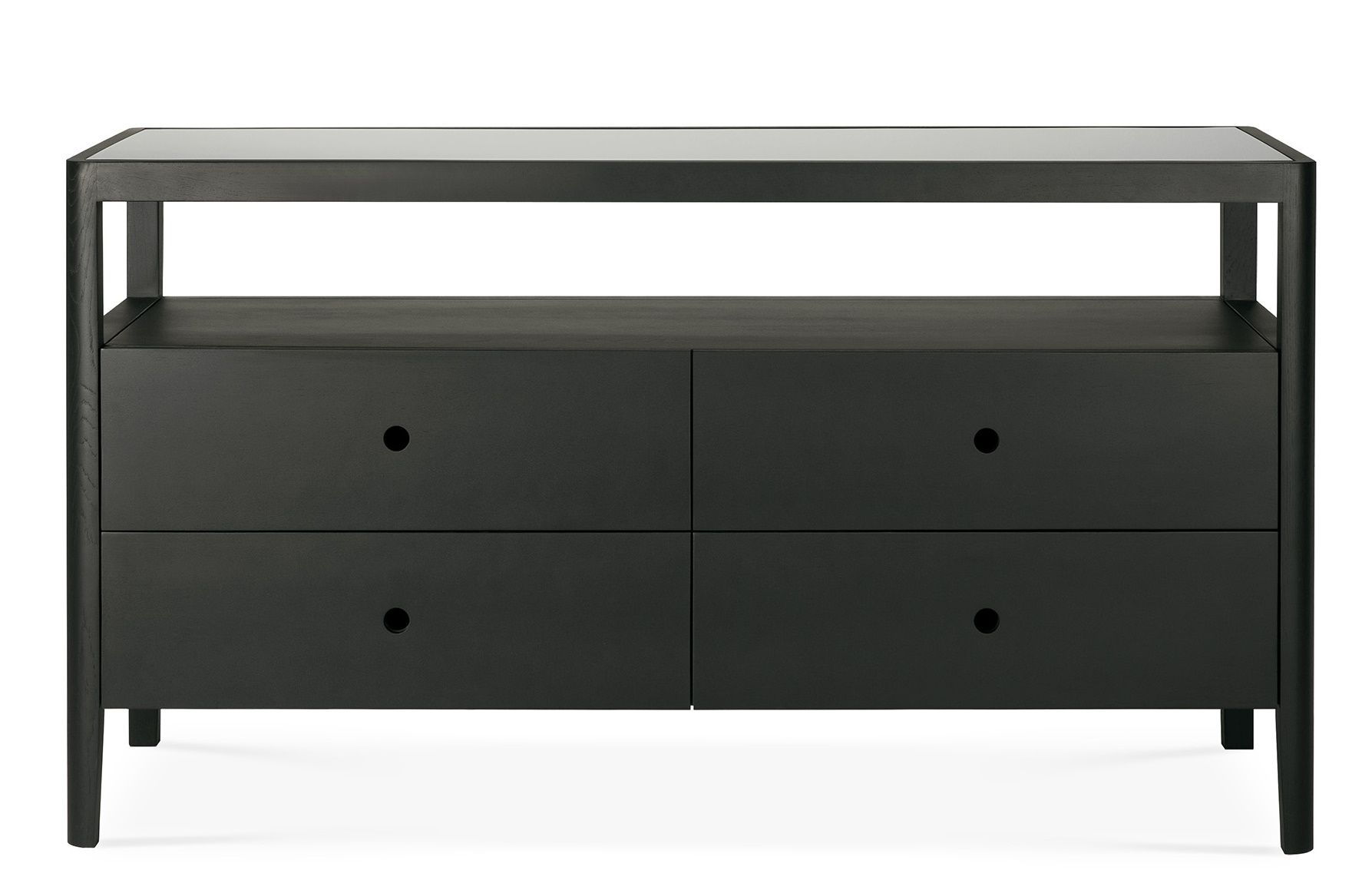 Spindle chest of drawers with drawers black lacquered oak Ethnicraft