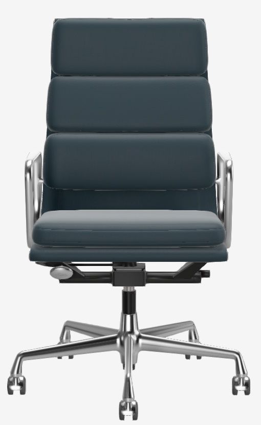 Soft Pad Chair EA219 / EA 219 Armchair CHROMED / LEATHER PREMIUM WITH CONTRASTED SEAM SMOKE BLUE Vitra SINGLE PIECES