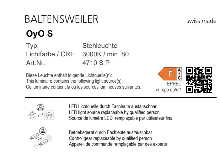 OyO S Floor Lamp  Black 3000 K Baltensweiler