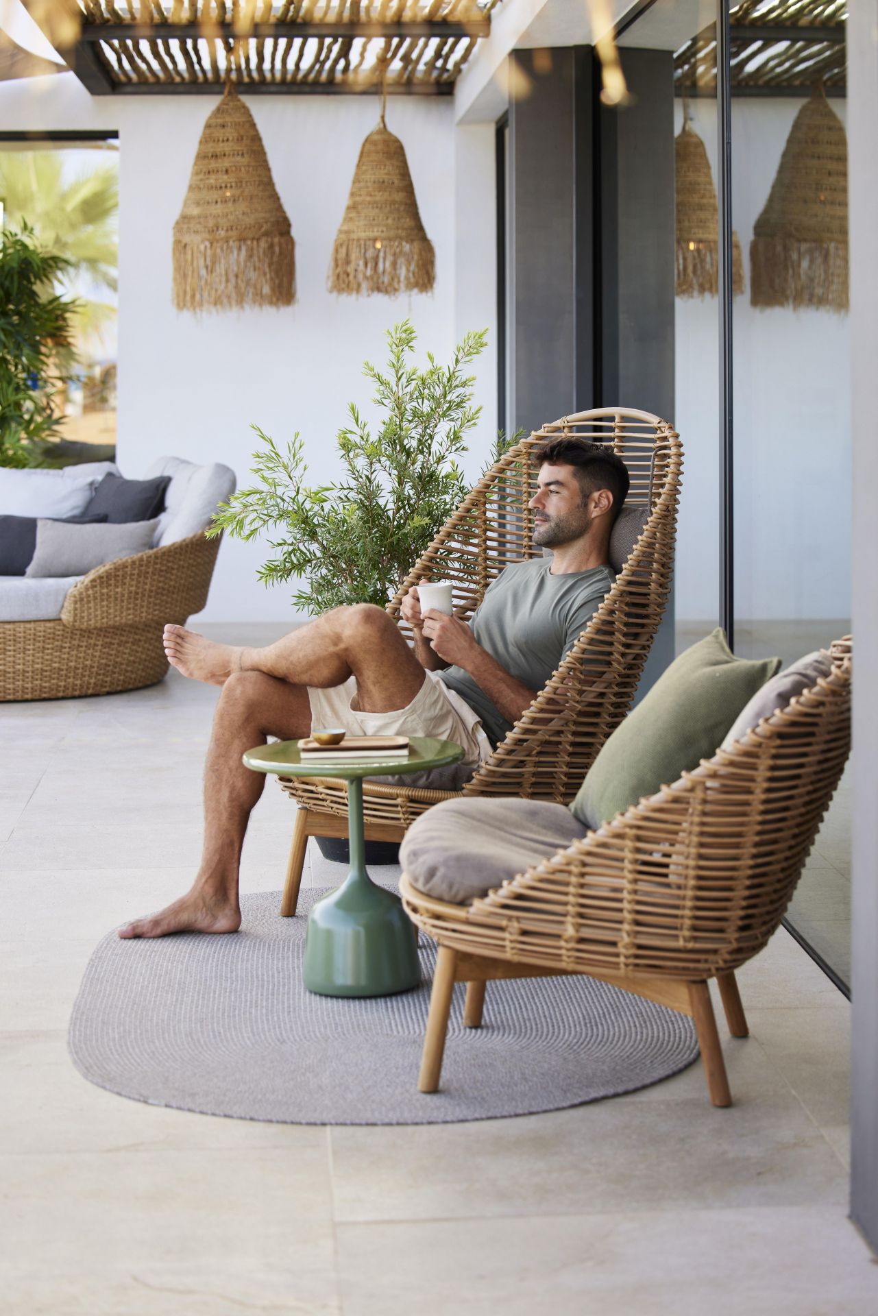 Hive Highback Armchair with Teak Cane-Line Legs