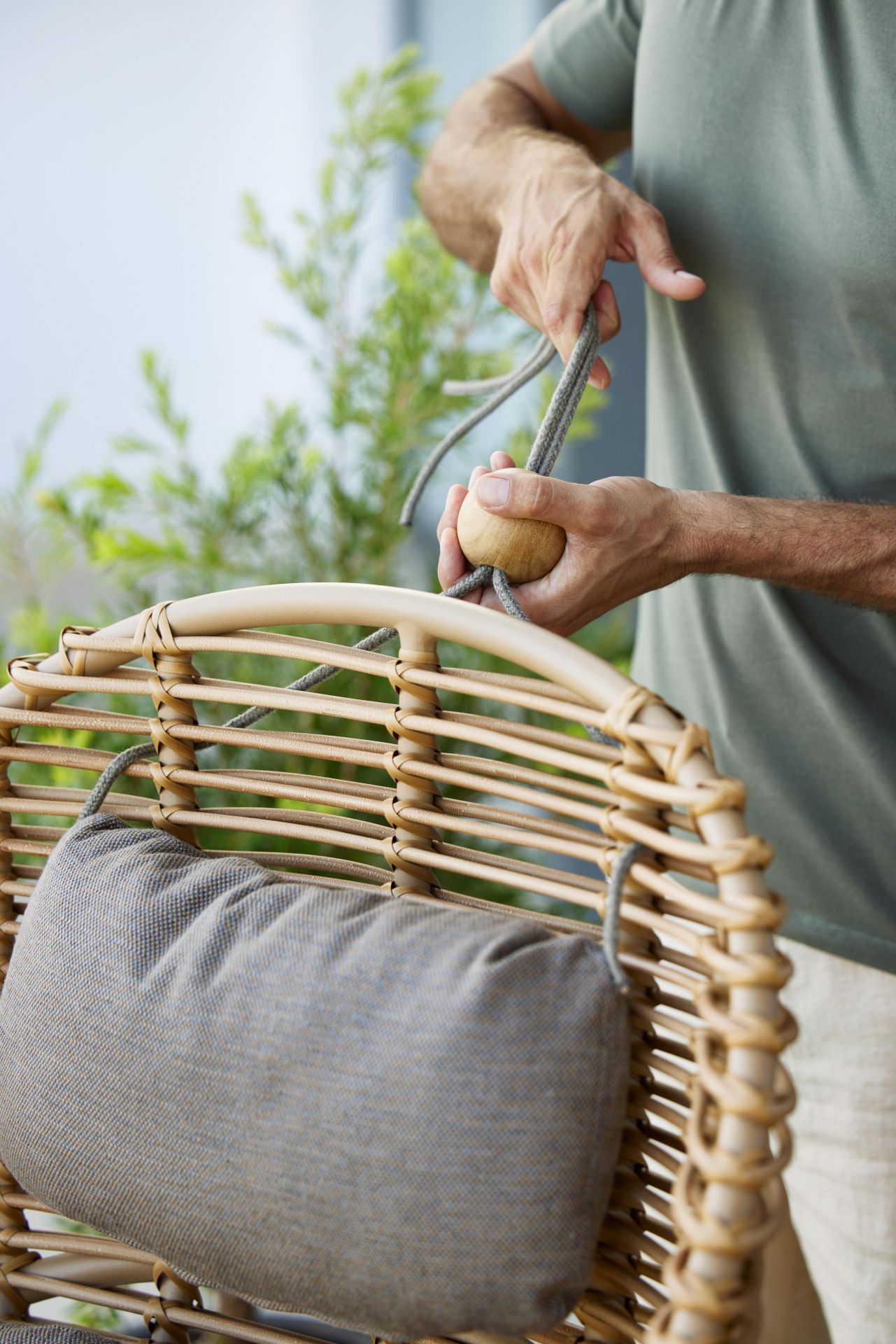 Hive Highback Armchair with Teak Cane-Line Legs