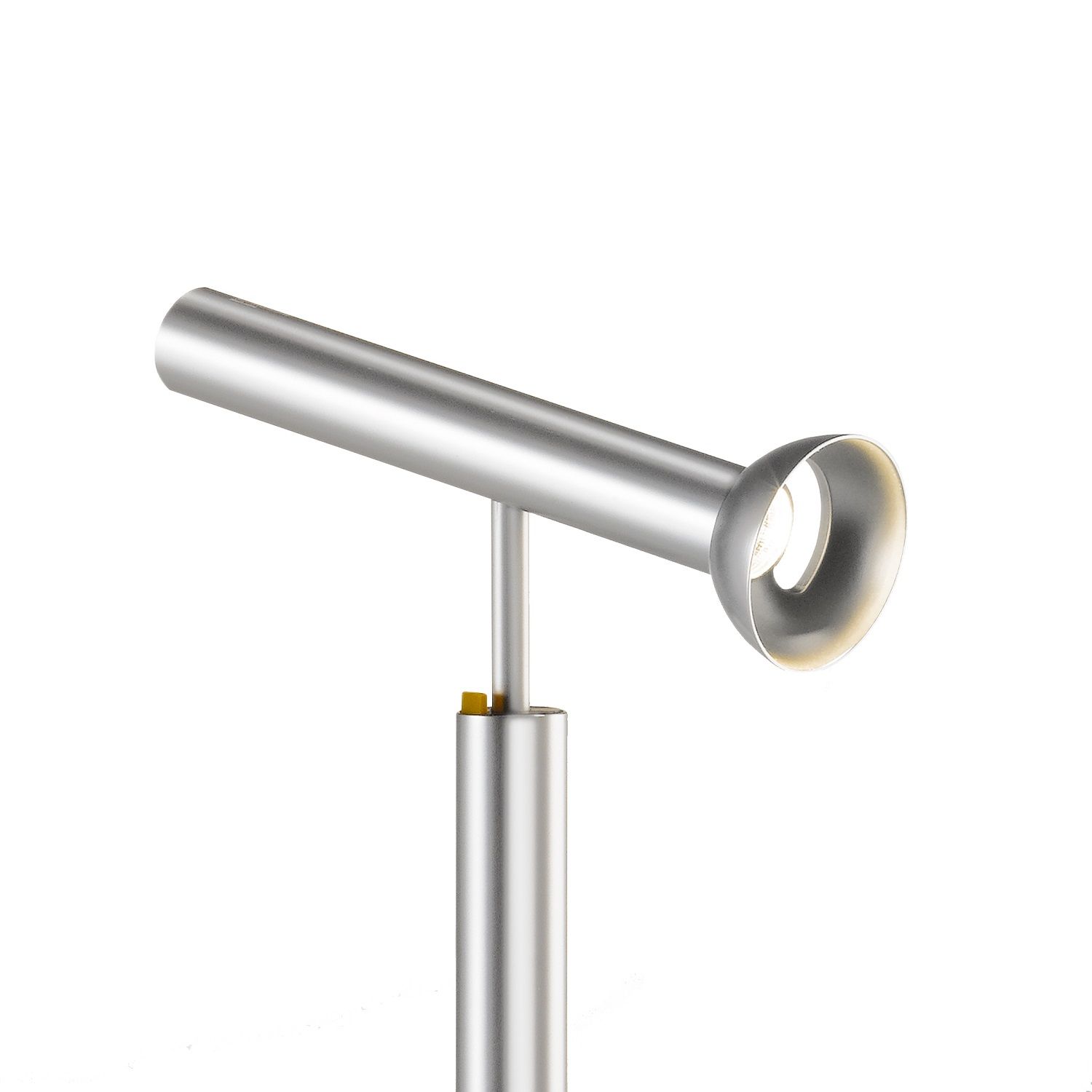 Nahaufnahme der modernen TOPOLED Stehleuchte von Baltensweiler in Silber, minimalistisches Design für Wohnzimmer und Büro.
