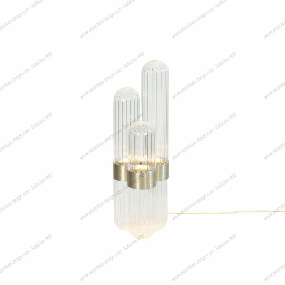 Cactus Stehleuchte von Pulpo, transparentes Glas mit Messingdetails und integrierter LED-Beleuchtung.