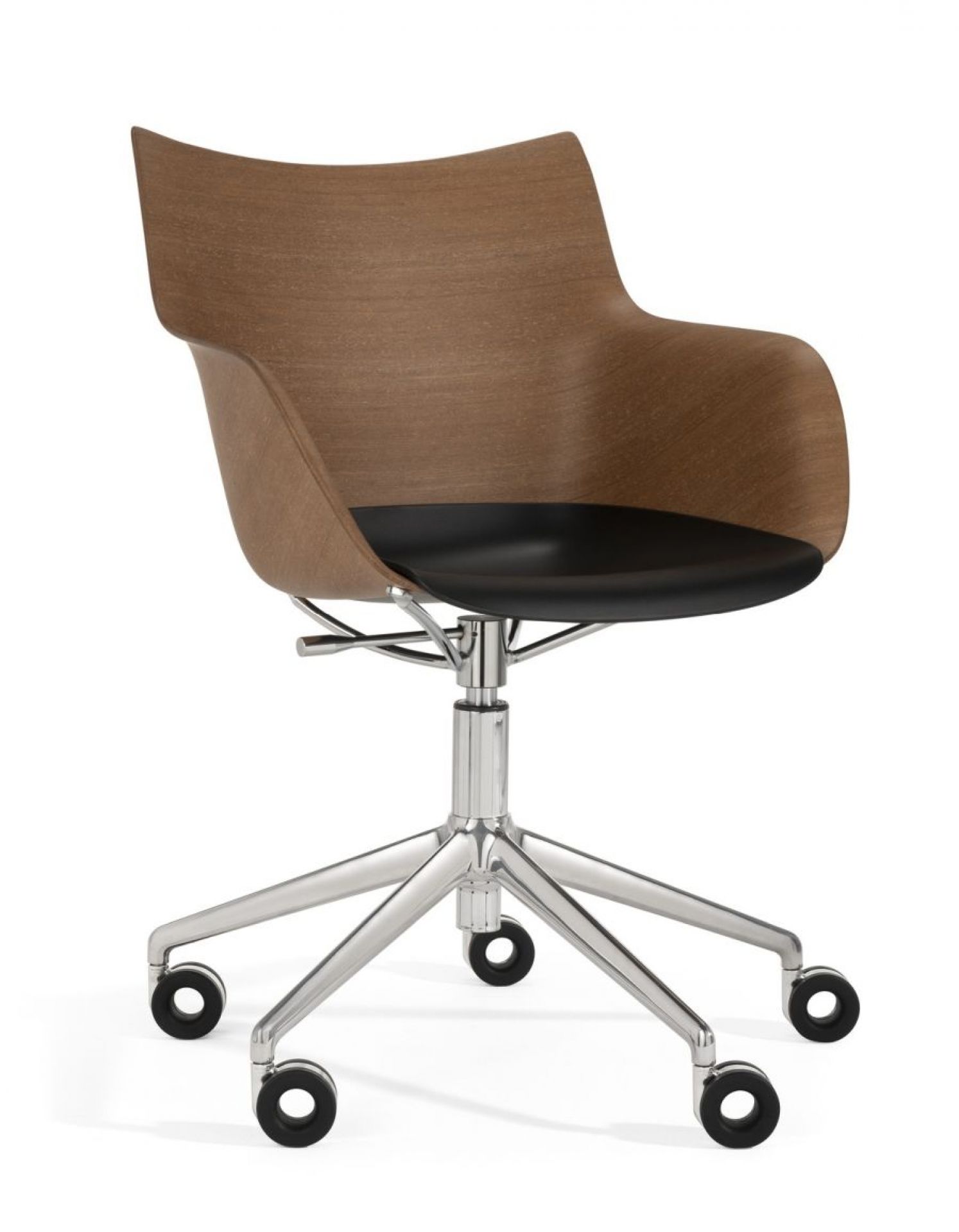 Q/Wood Swivel Chair SC Dark Wood / Chrome Frame Kartell