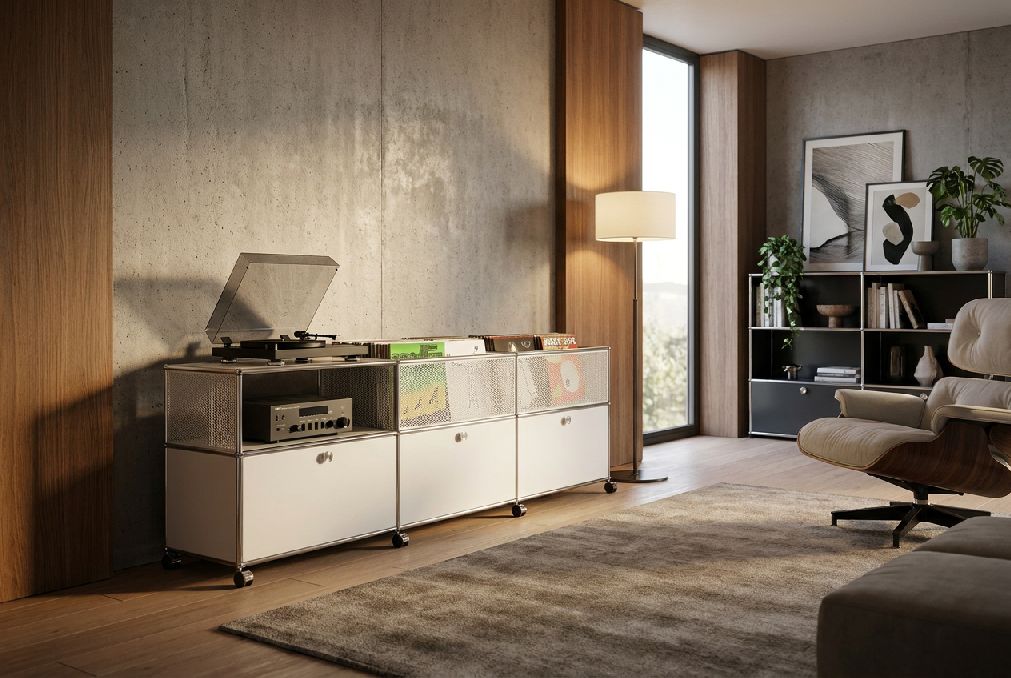 Sideboard with vinyl storage USM Haller Pure Orange