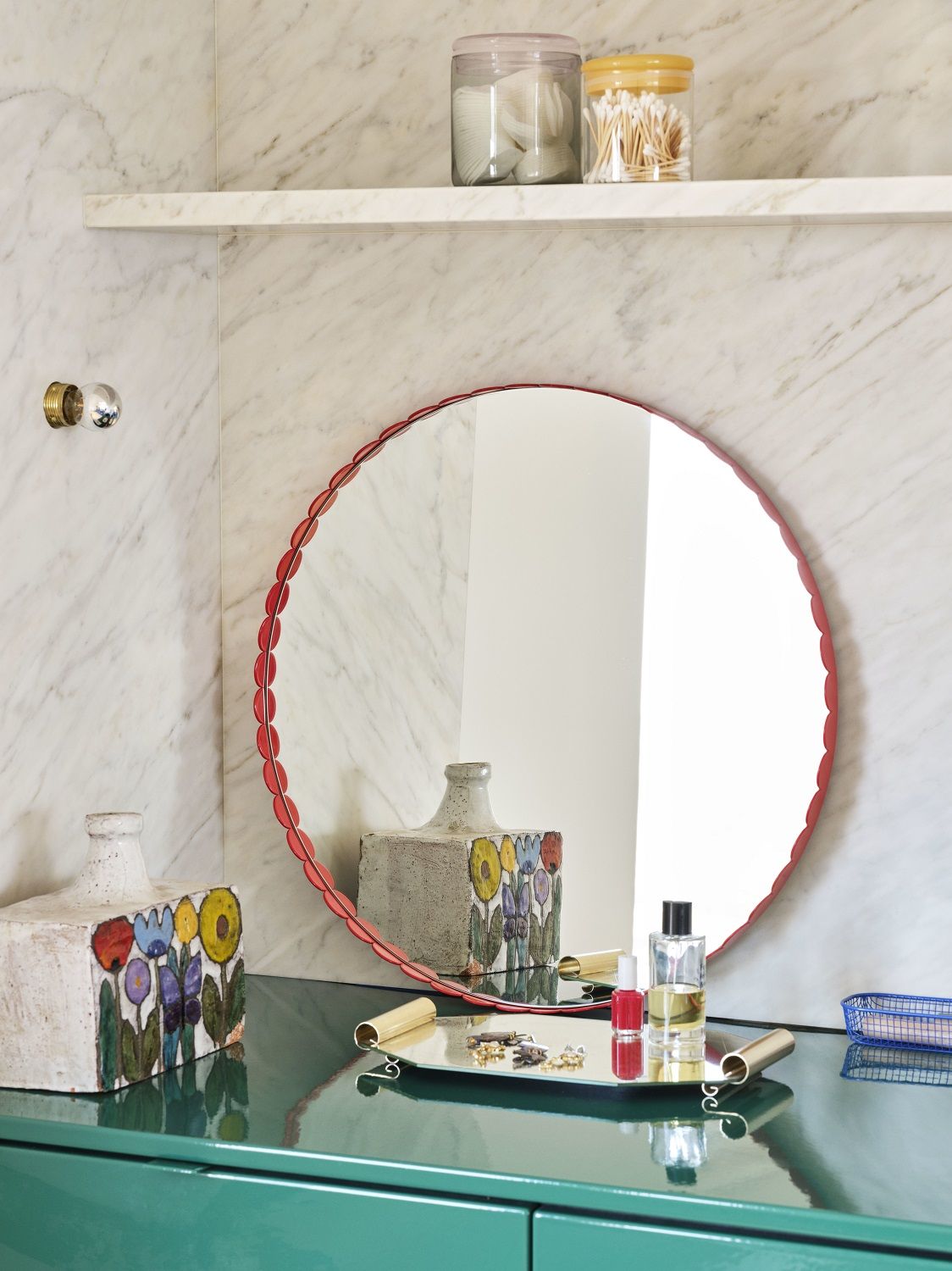 Arcs Mirror Round Red Hay