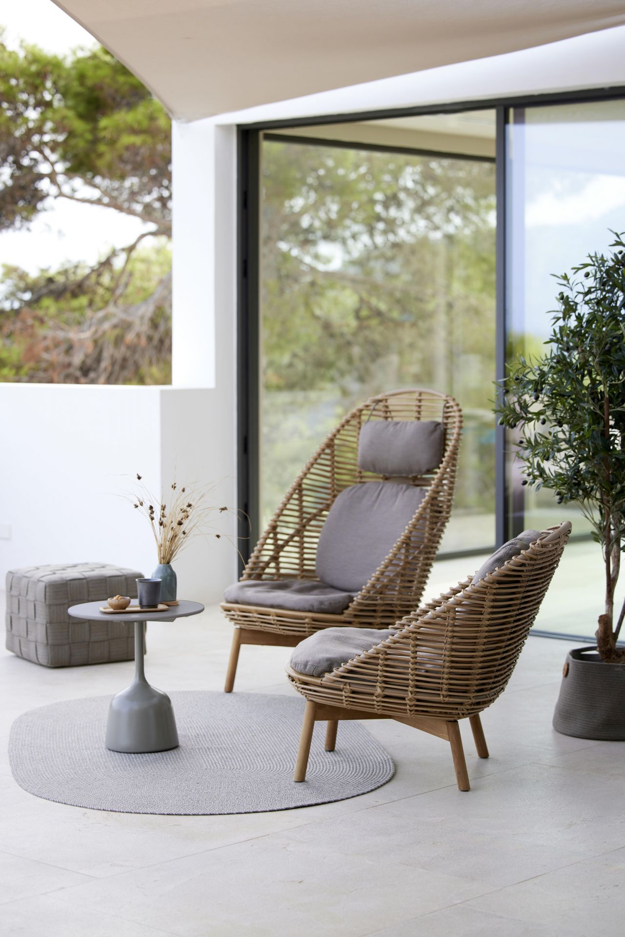 Hive Highback Armchair with Teak Cane-Line Legs
