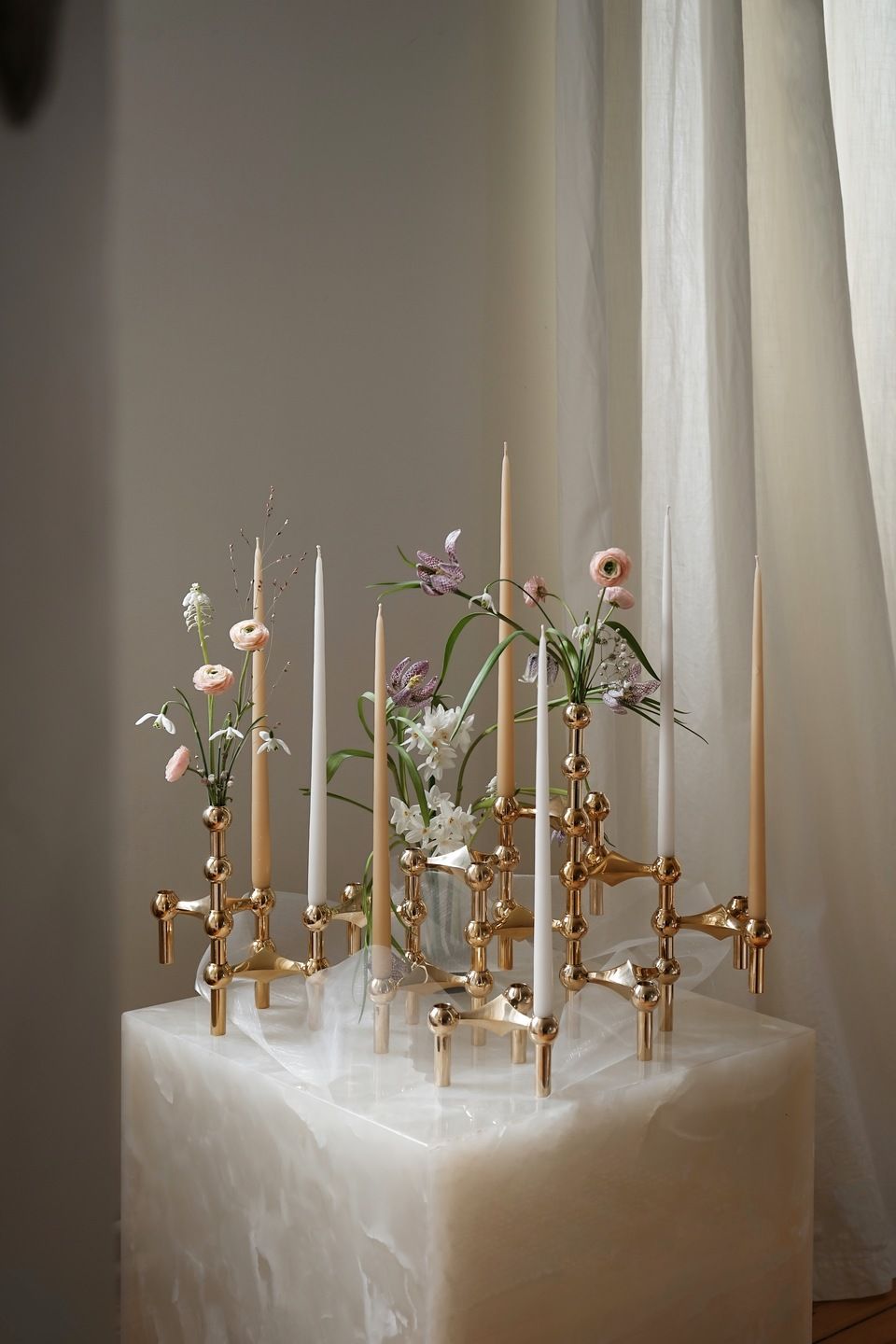 Candle holder set of 3 Brass Stoff Nagel