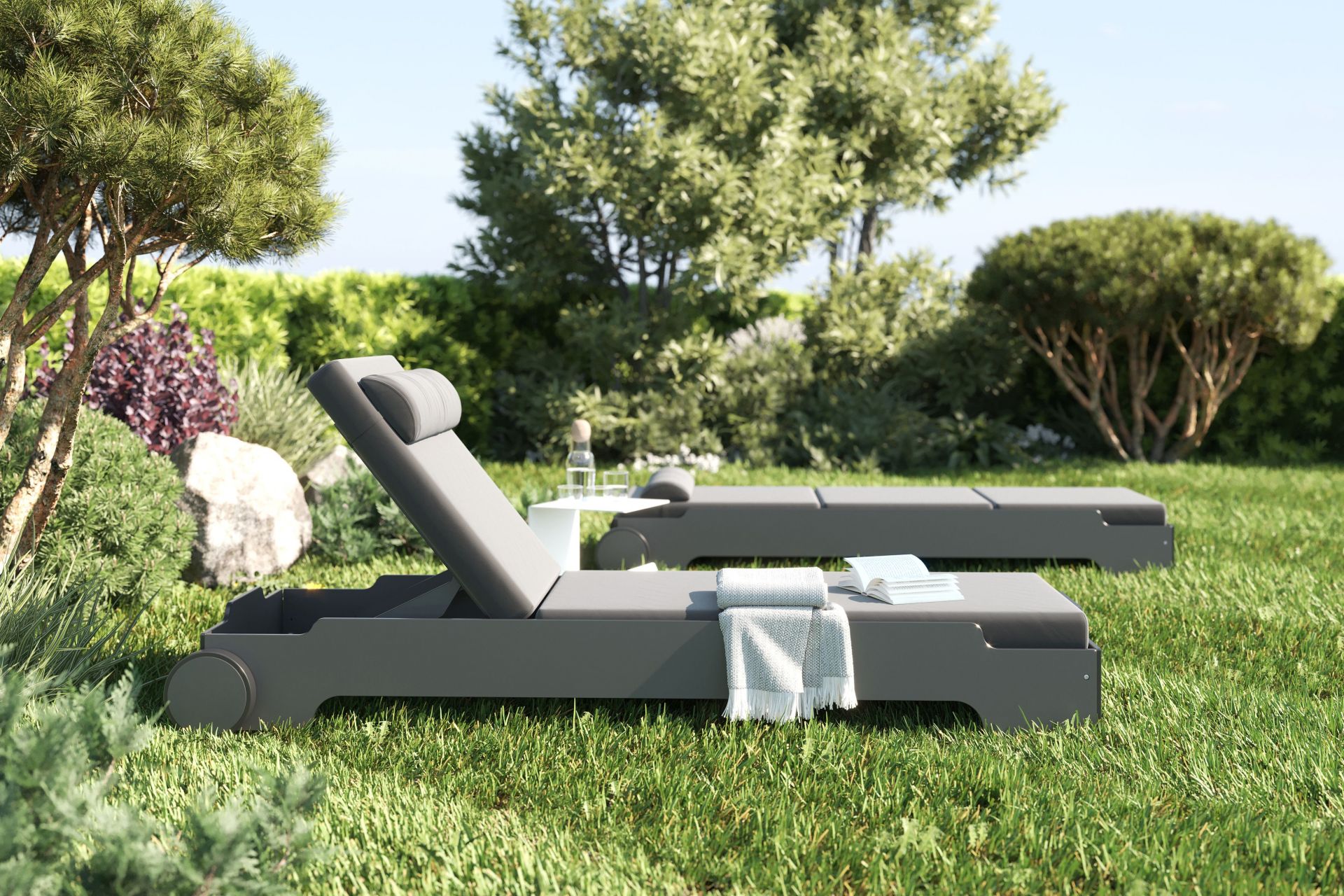 Solara Stacking Lounger incl. Wheels and Upholstery Outdoor Müller Möbelwerkstätten