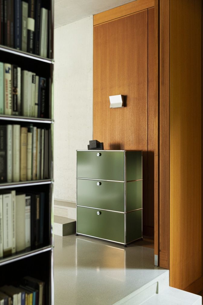 USM Haller highboard with three hinged doors olive green NEW STANDARD COLOUR 