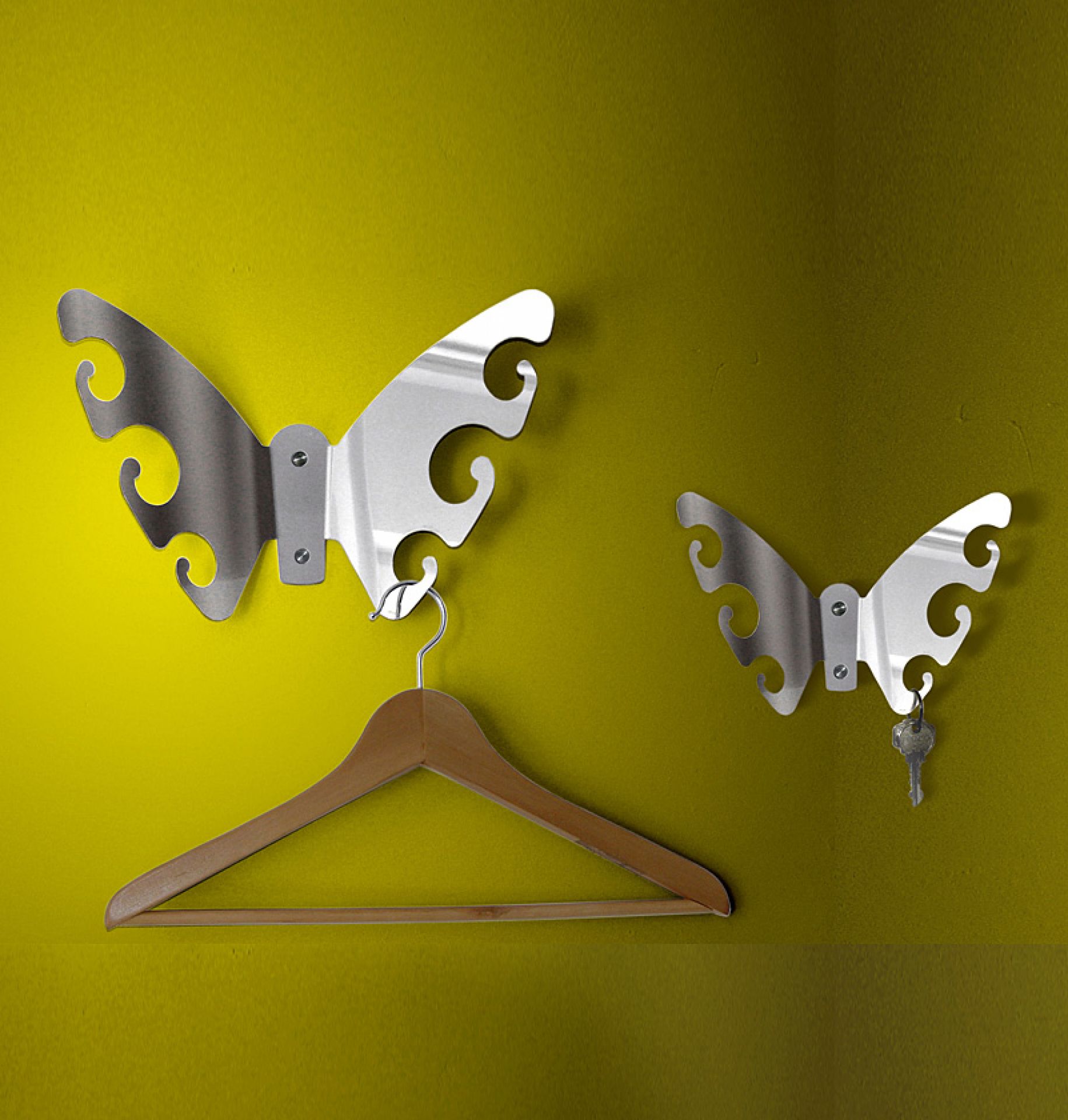 Butterfly L Wall coat rack STAINLESS STEEL MIRRORED NETWORK DESIGN SINGLE PIECES