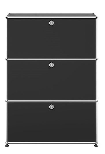 USM Haller Highboard graphitschwarz mit drei abschließbaren Klappen, modernes Designmöbel für Büro und Wohnen.