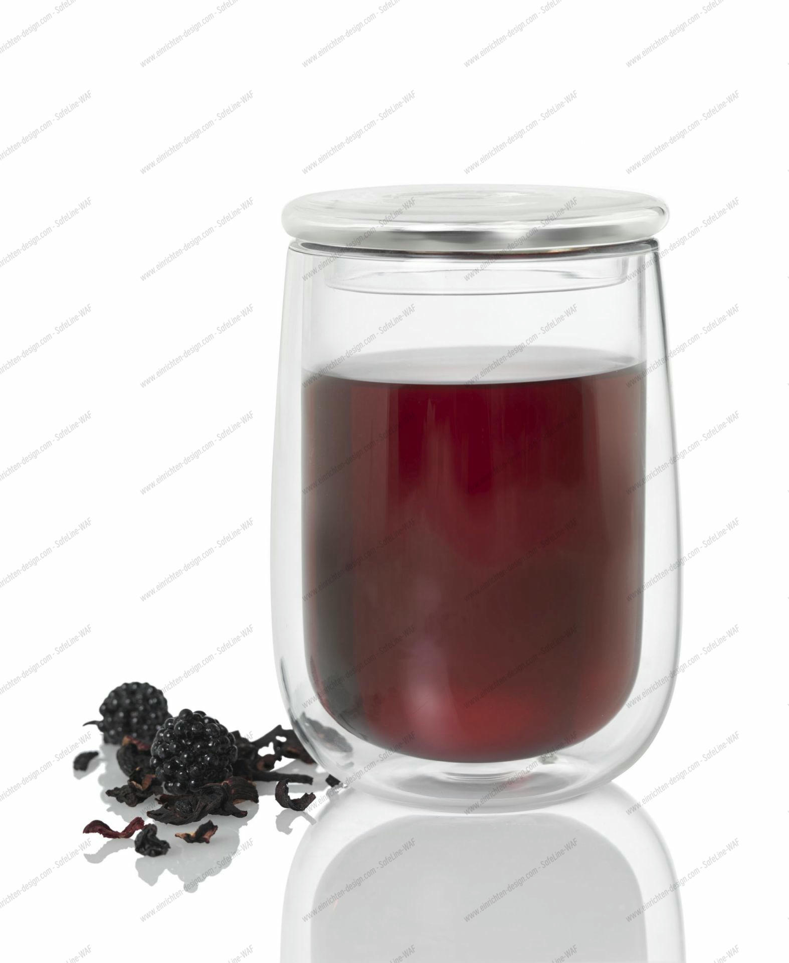 AdHoc Fusion Glass Teeglas mit Teefilter und Brombeeren, doppelwandiges Glas für Teezubereitung, Einzelstück.