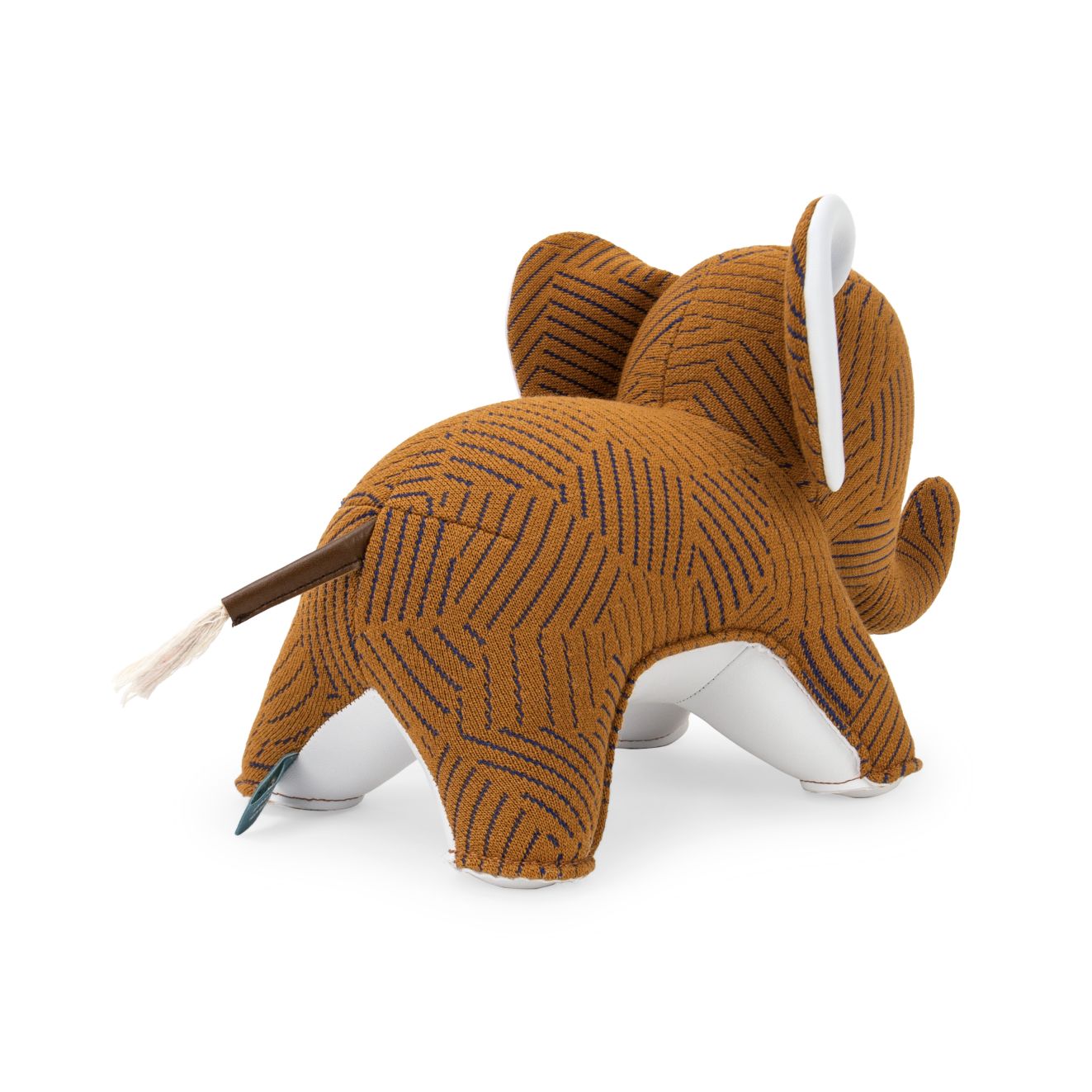 Buchstütze Elefant Abby in Braun-Beige mit Muster, Stofftier und Dekoration für Kinderzimmer.