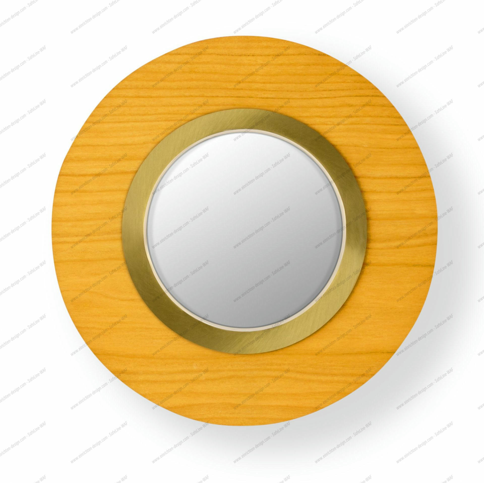 Lens LED Wandleuchte von LZF Lamps: Runde Wandlampe in Gelb mit goldenem Metallring.