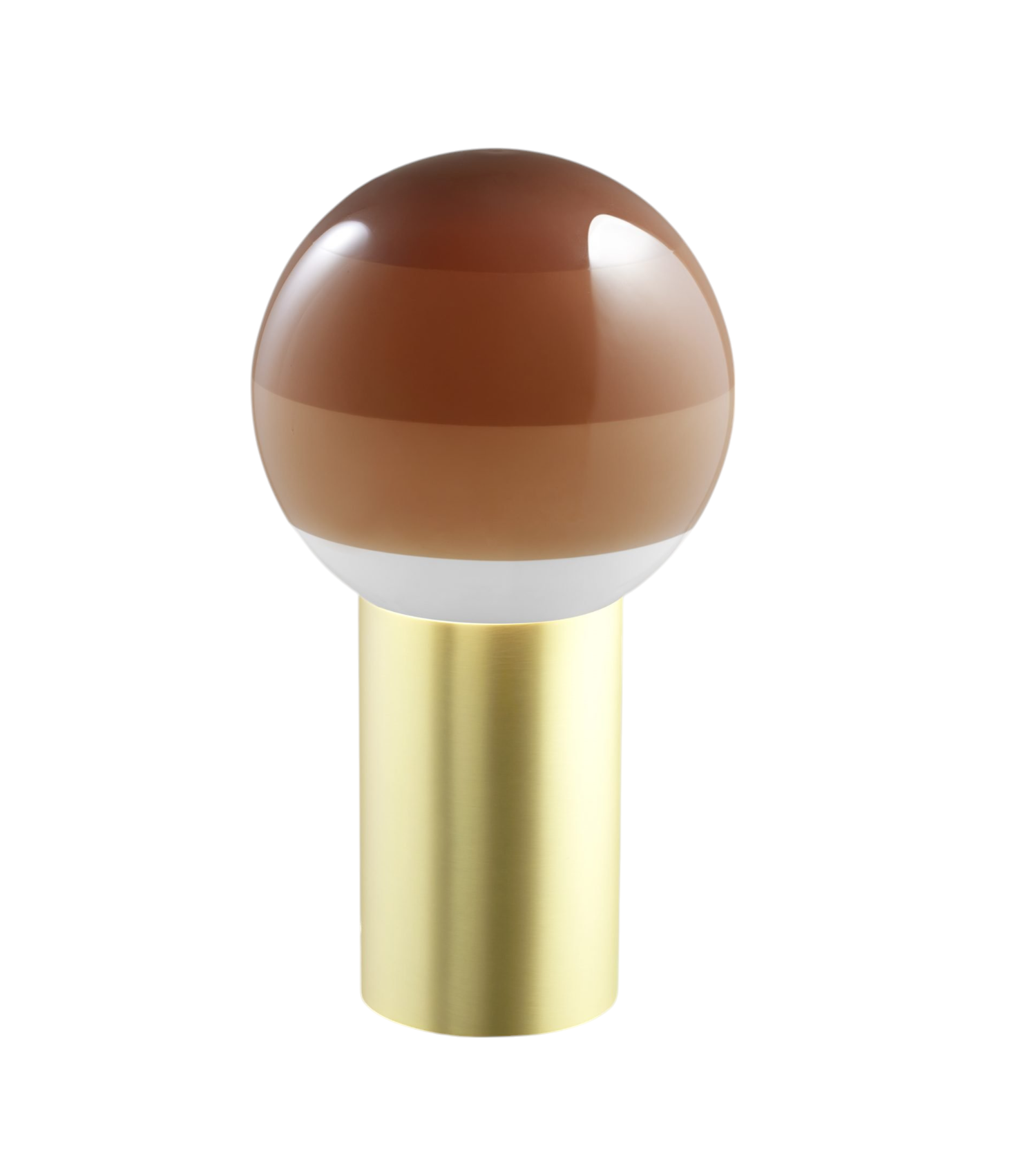 Marset Dipping Light S LED Tischleuchte mit braunem Glasschirm und goldenem Fuß.