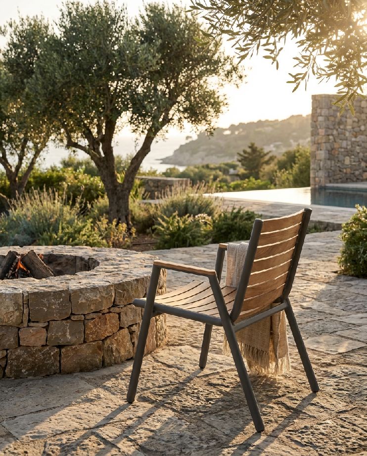 Pilotis armchair with armrests teak outdoor Fermob