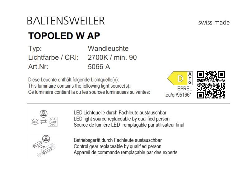 TOPOLED W AP wall  / W UP ceiling lamp Baltensweiler