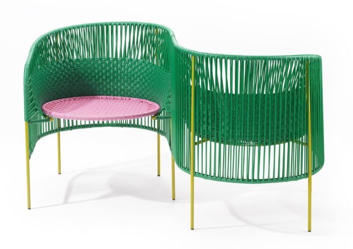 Caribe Vis a Vis Bench Outdoor ames Emerald green / bubblegum pink / curry yellow