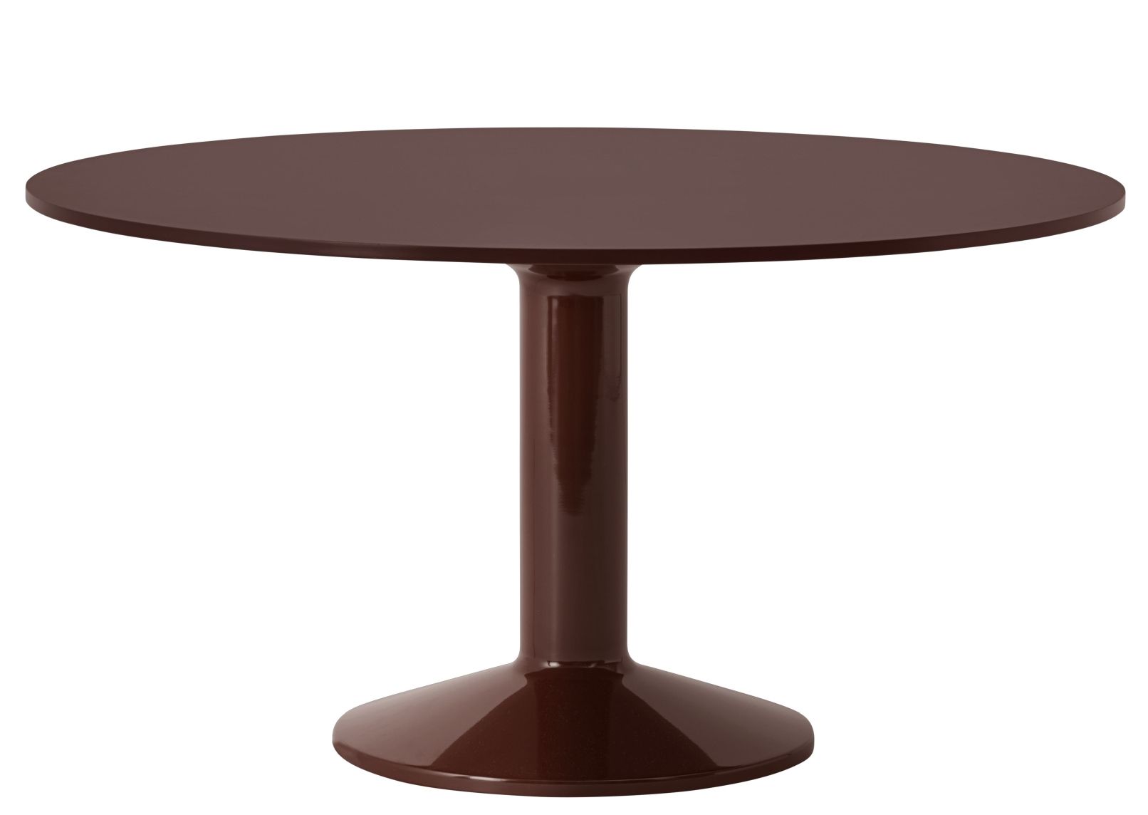 Freigestellter Muuto MIDST Table Esstisch in Braun mit runder Tischplatte und zentralem Fuß.