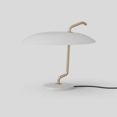 Model 537 Table Lamp Brass Structure White Reflector Marble Base Astep
