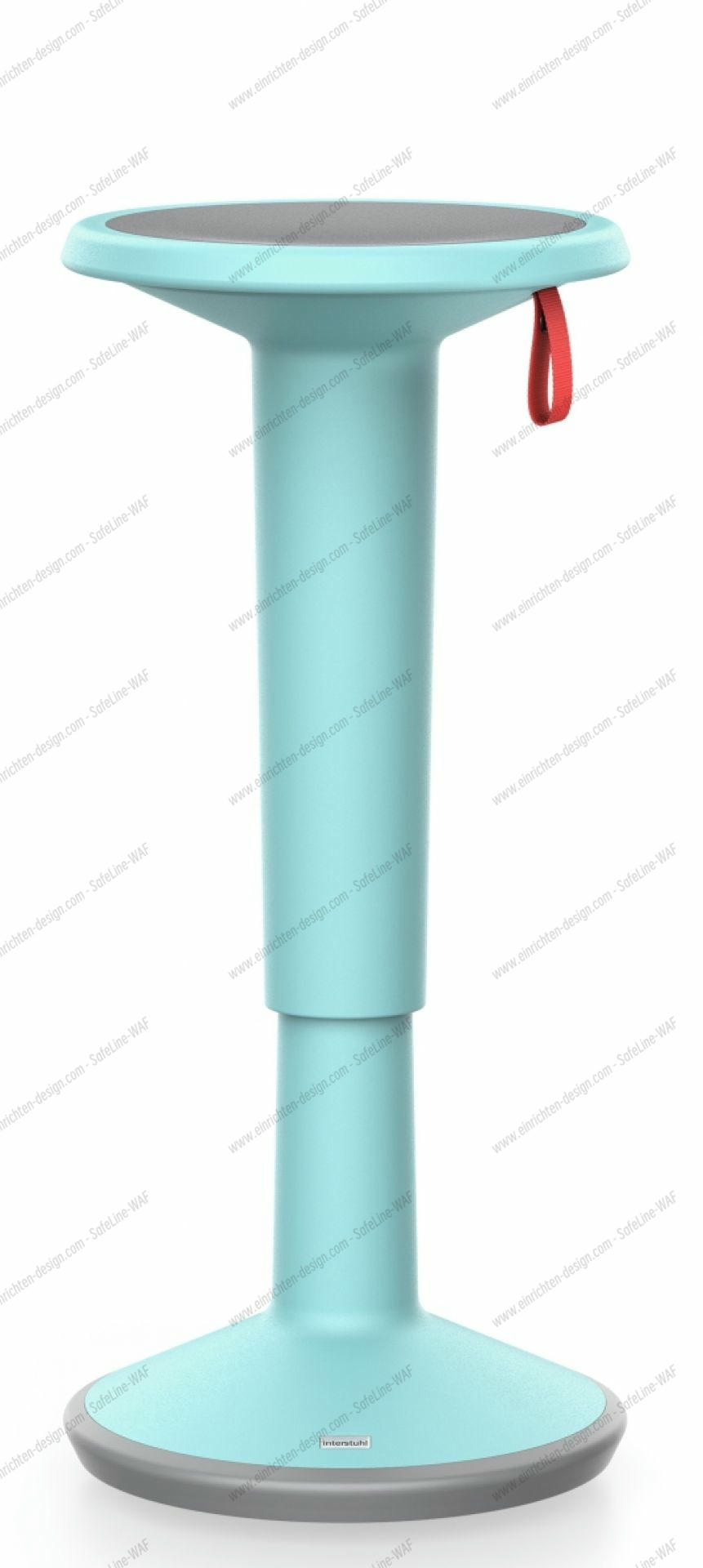 UPis1 Stehhocker von Interstuhl in Pastelltürkis, ergonomischer, höhenverstellbarer Bürohocker für dynamisches Stehen und Sitzen.