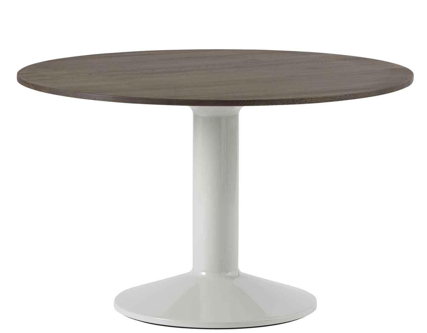 MIDST Table Esstisch von Muuto: Runder Esstisch mit brauner Tischplatte und weißem Fuß, modernes Design.