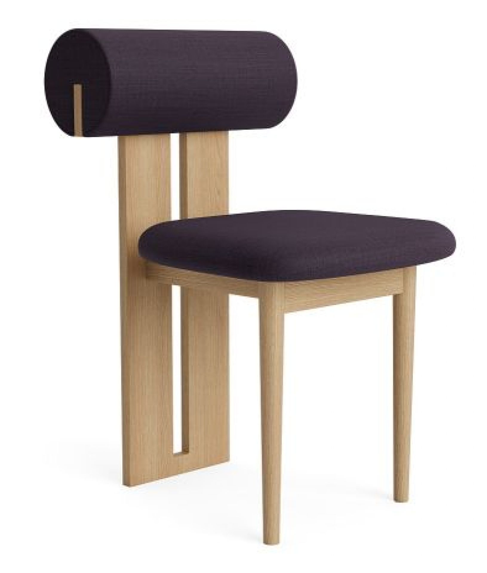 Hippo Stuhl aus Eiche Natur mit lila Kvadrat Canvas Bezug, moderner Designstuhl.