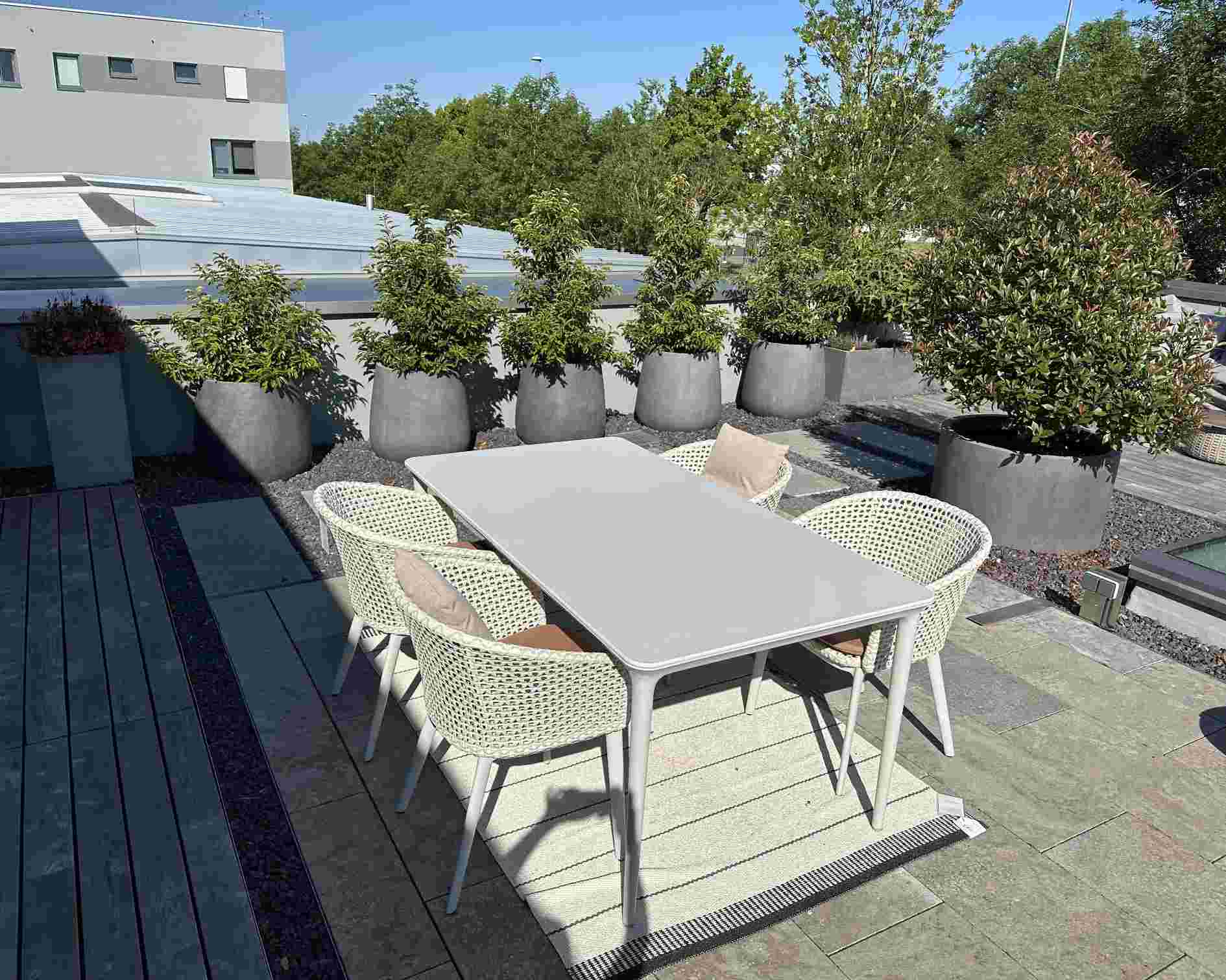 Bellmonde Table and Mbrace Armchair Combination Outdoor Dedon EXHIBITION PIECE
