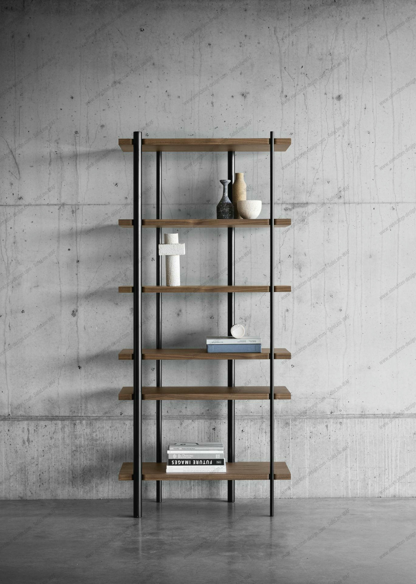 Milonga shelf black frame Walnut boards Miniforms