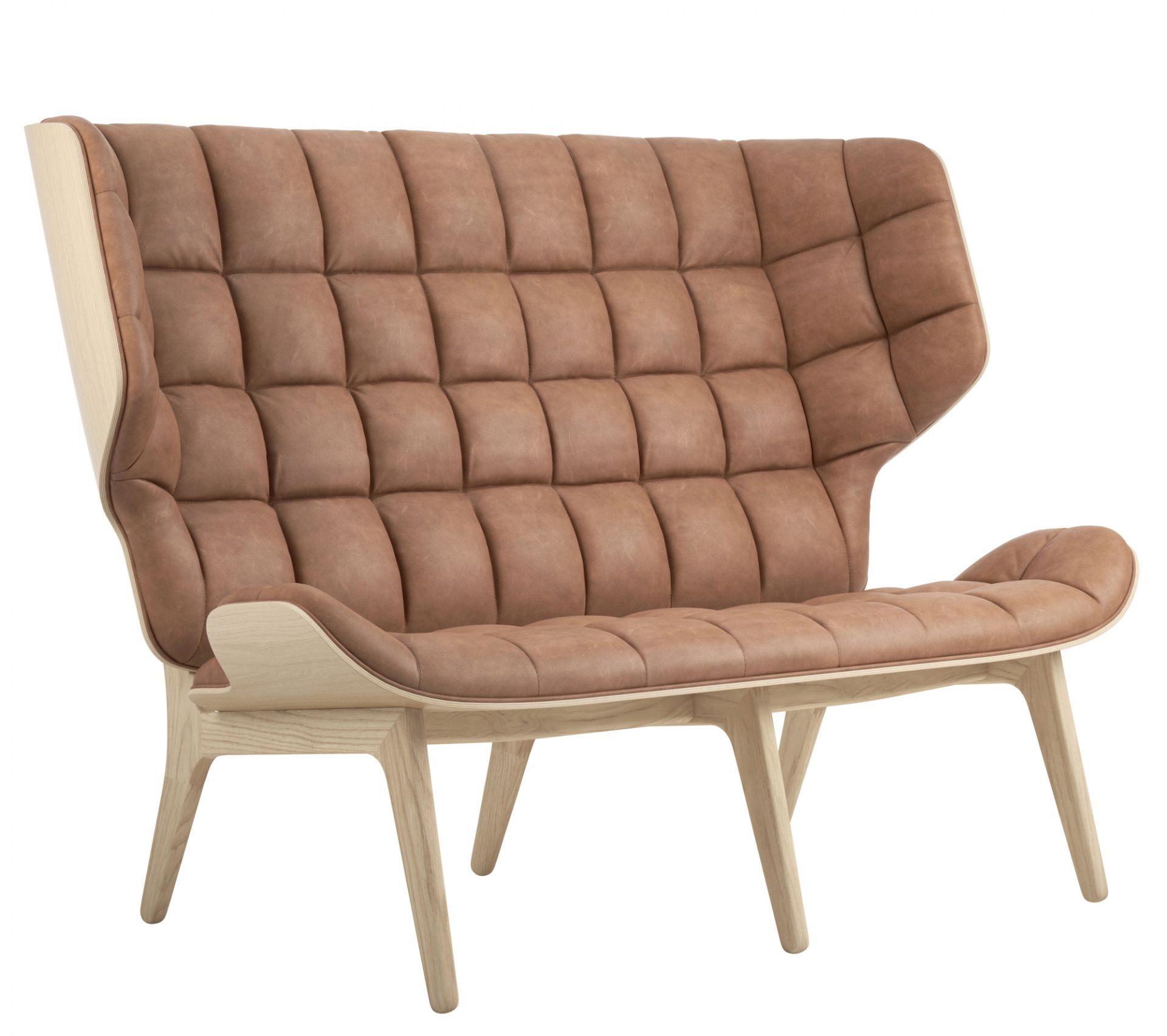 Mammoth Sofa mit Lederbezug in Camel und Eiche natur, modernes Design.