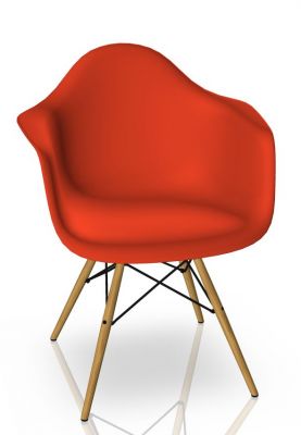 Eames Plastic Arm Chair DAW Chair Vitra Maple yellowish - Poppy red