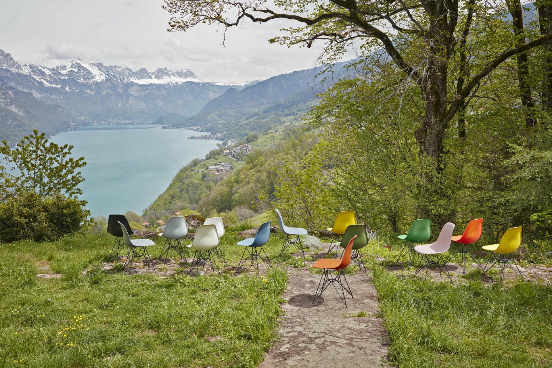 Eames Plastic Arm Chair DAW Chair Vitra Maple yellowish - Rust orange