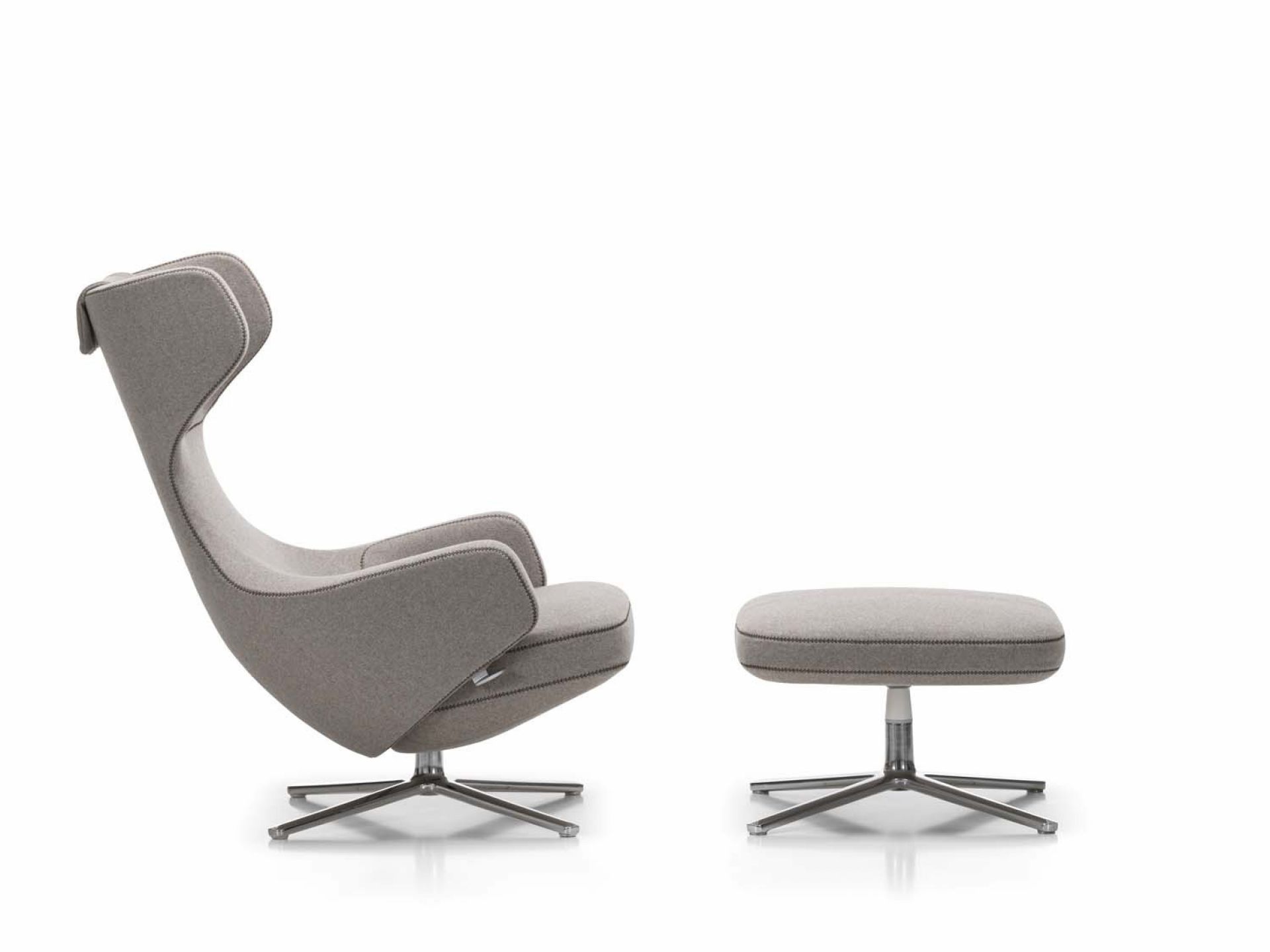 Grand Repos Easy Chair + Ottoman Vitra Polished Cosy Classic grey
